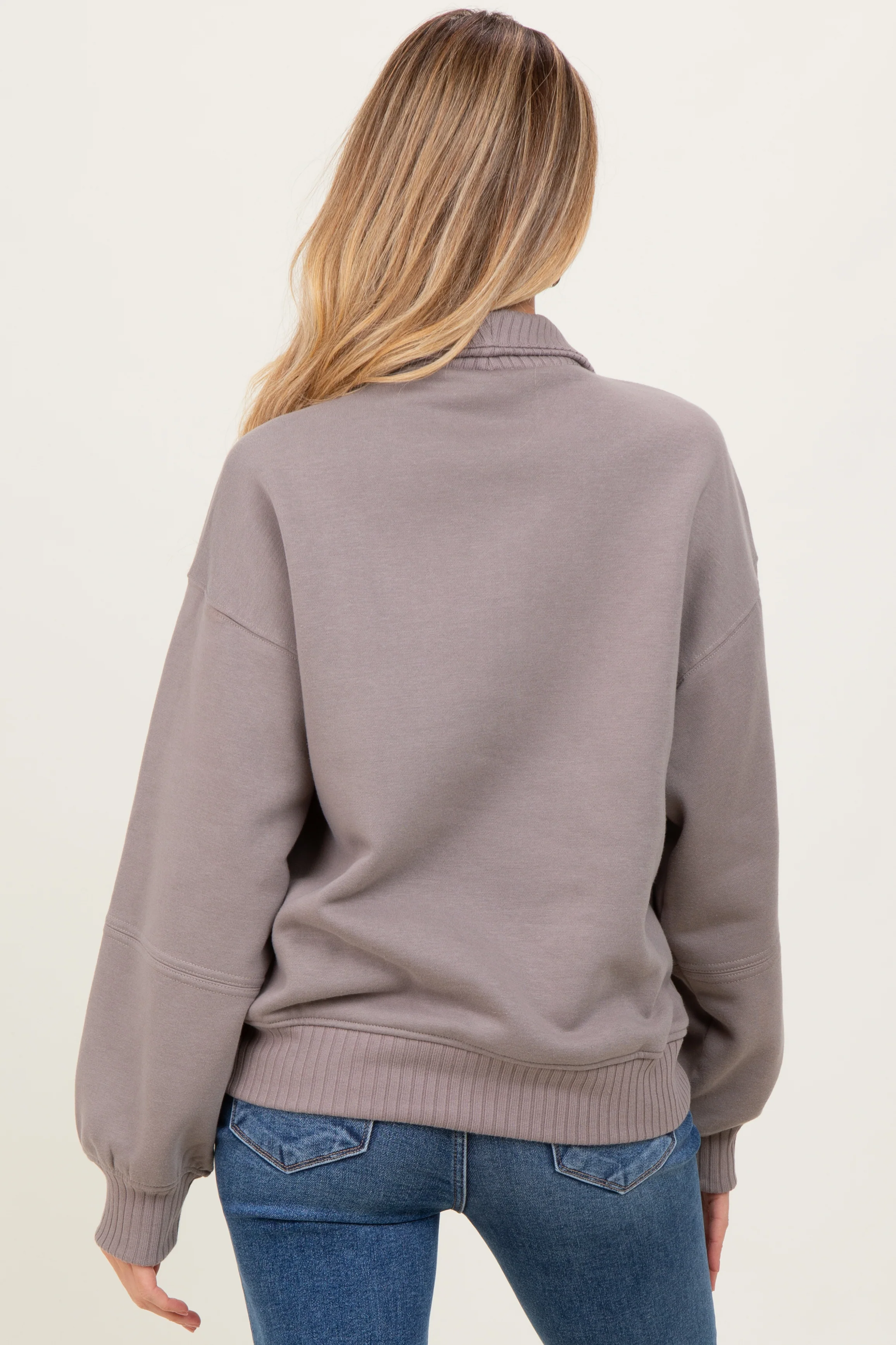 Taupe French Terry Quarter Zip Maternity Pullover - Image 4