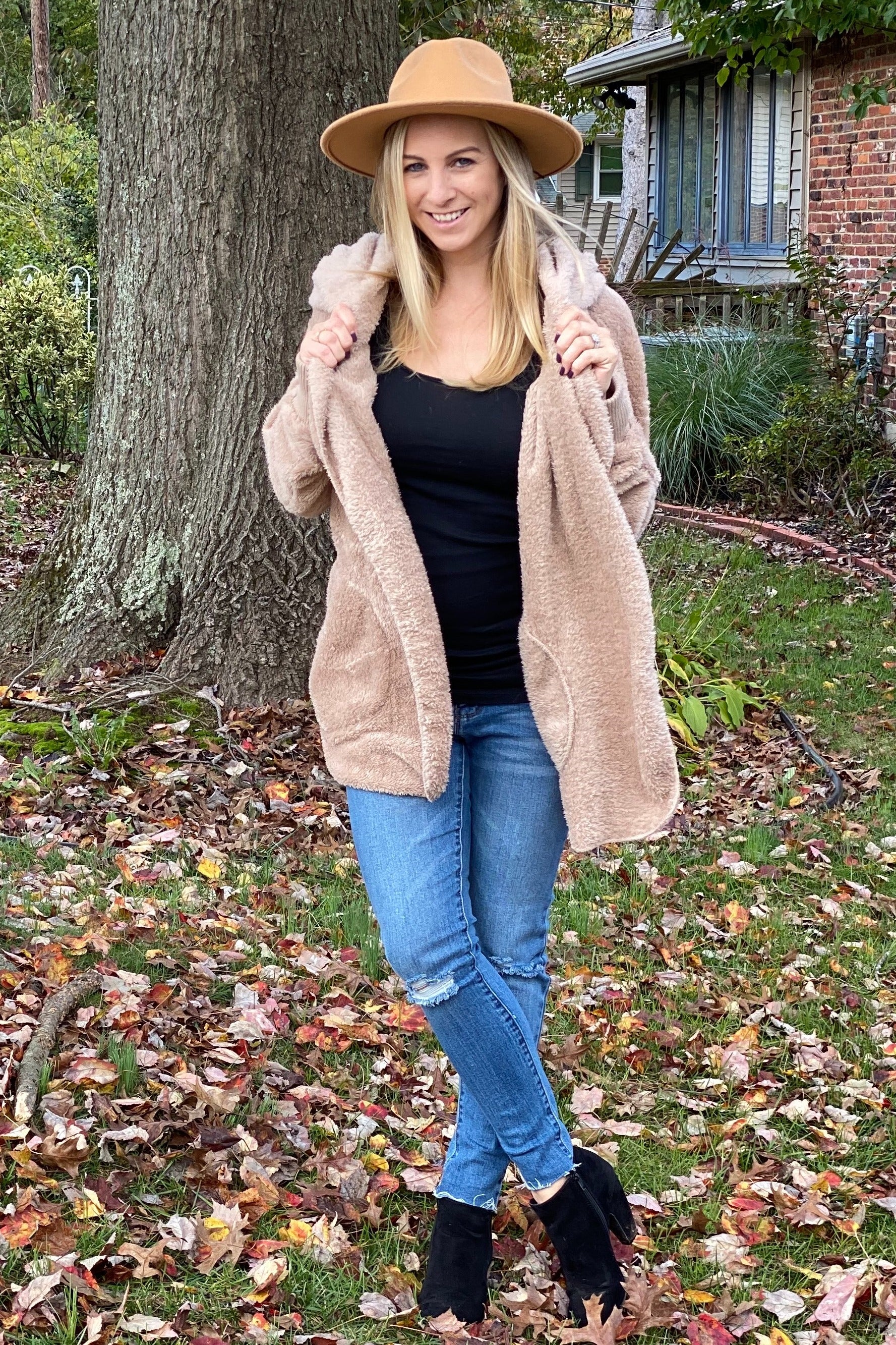 Taupe Fuzzy Hooded Long Sleeve Jacket - Image 10