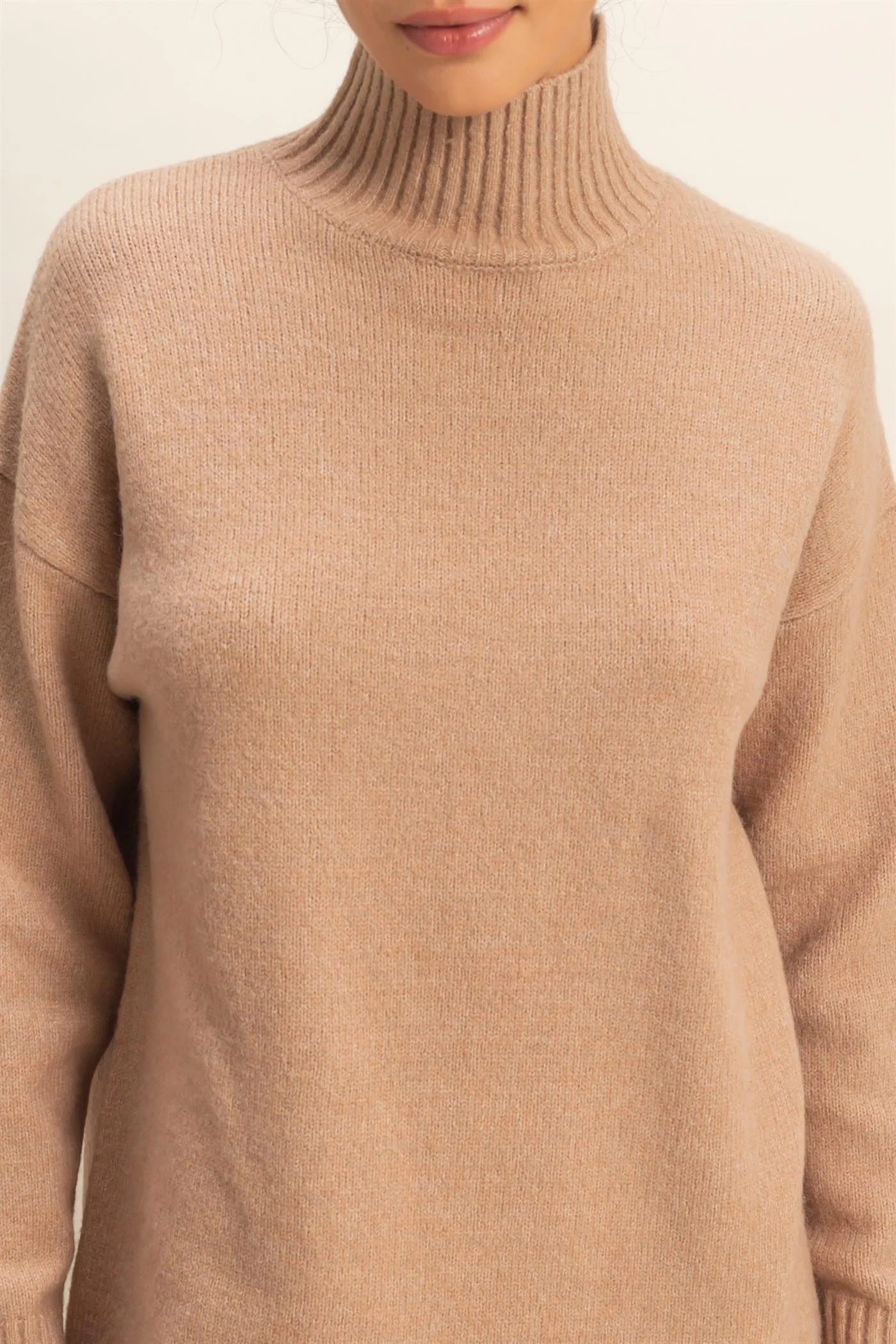 Taupe High Neck Sweater Mini Dress - Image 5