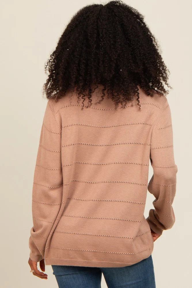 Taupe Knit Stitch Detail Long Sleeve Sweater Top - Image 4