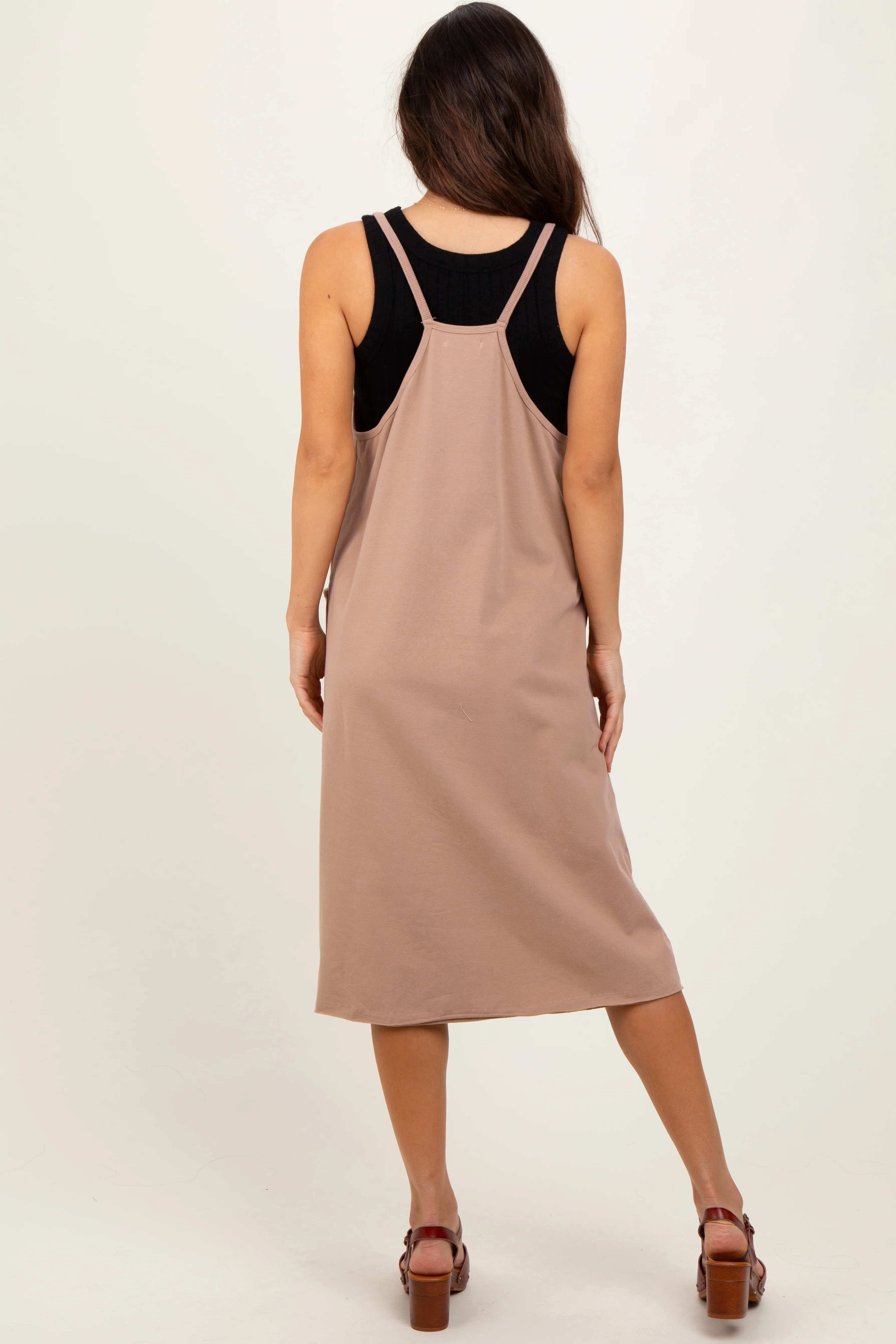 Taupe Knit V-Neck Cami Midi Dress - Image 4