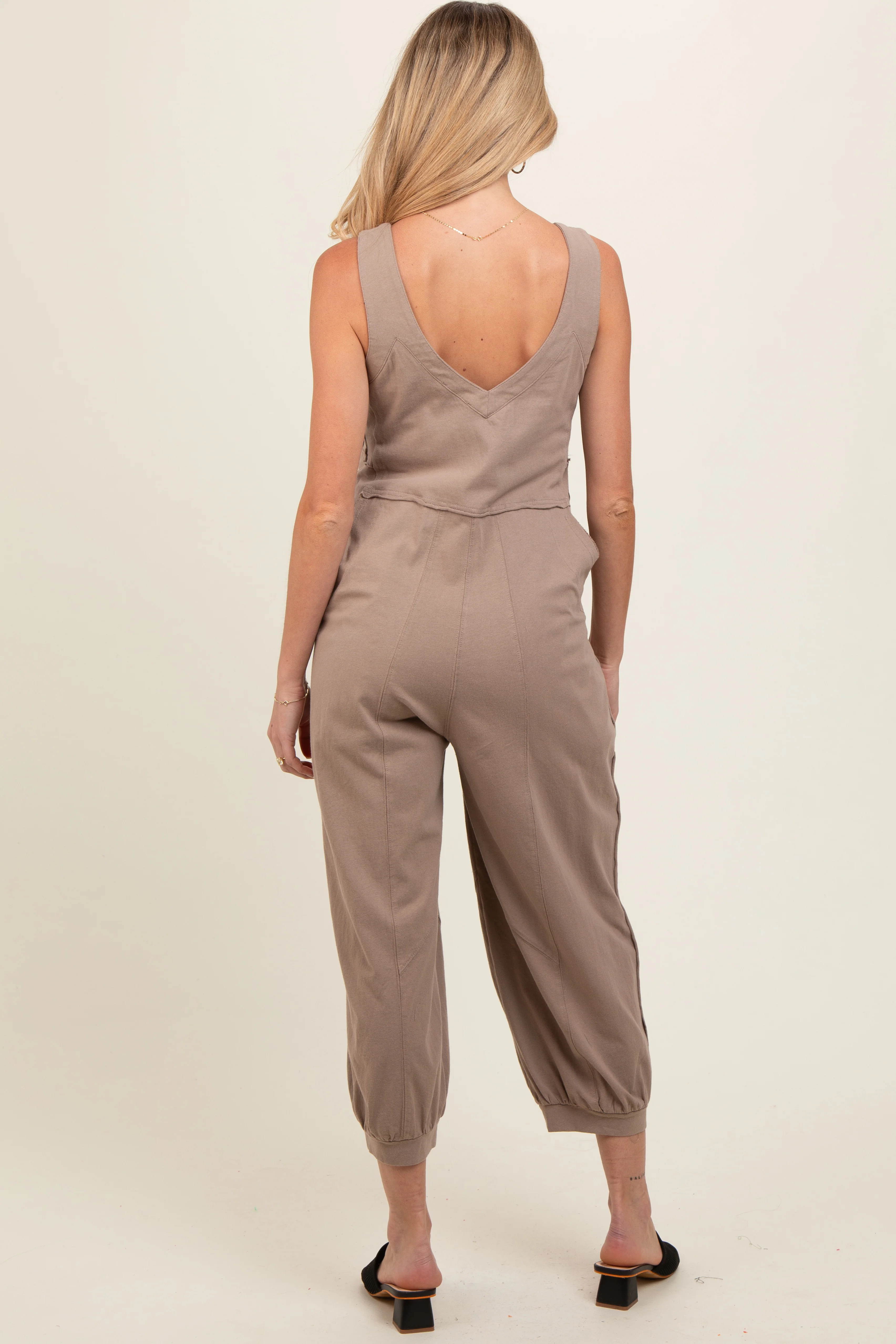 Taupe Loose Fit Sleeveless Maternity Jumpsuit - Image 4