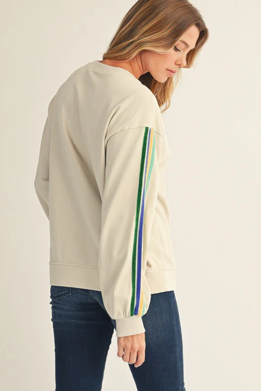 Taupe Mineral Wash Velvet Stripe Detail Sweatshirt - Image 3