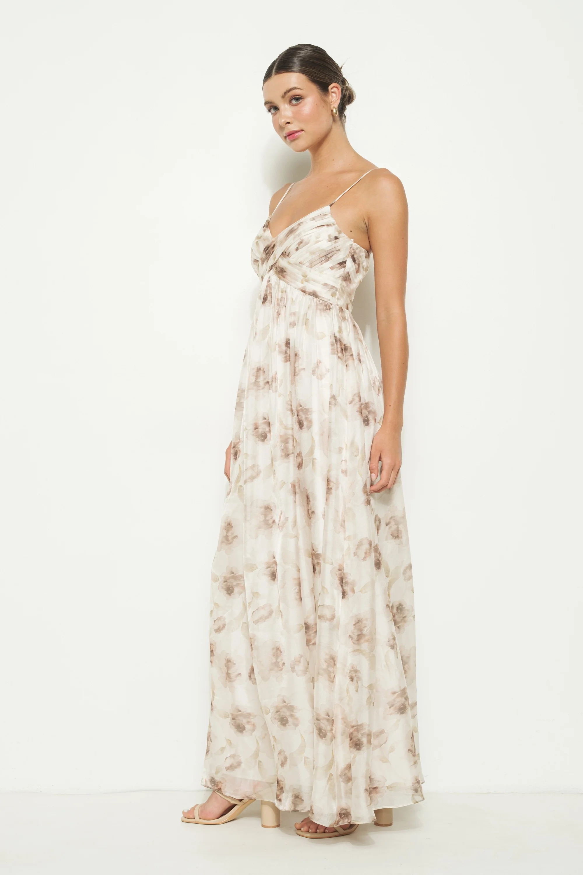 Taupe Multi Floral Print Sleeveless Maxi Dress - Image 2