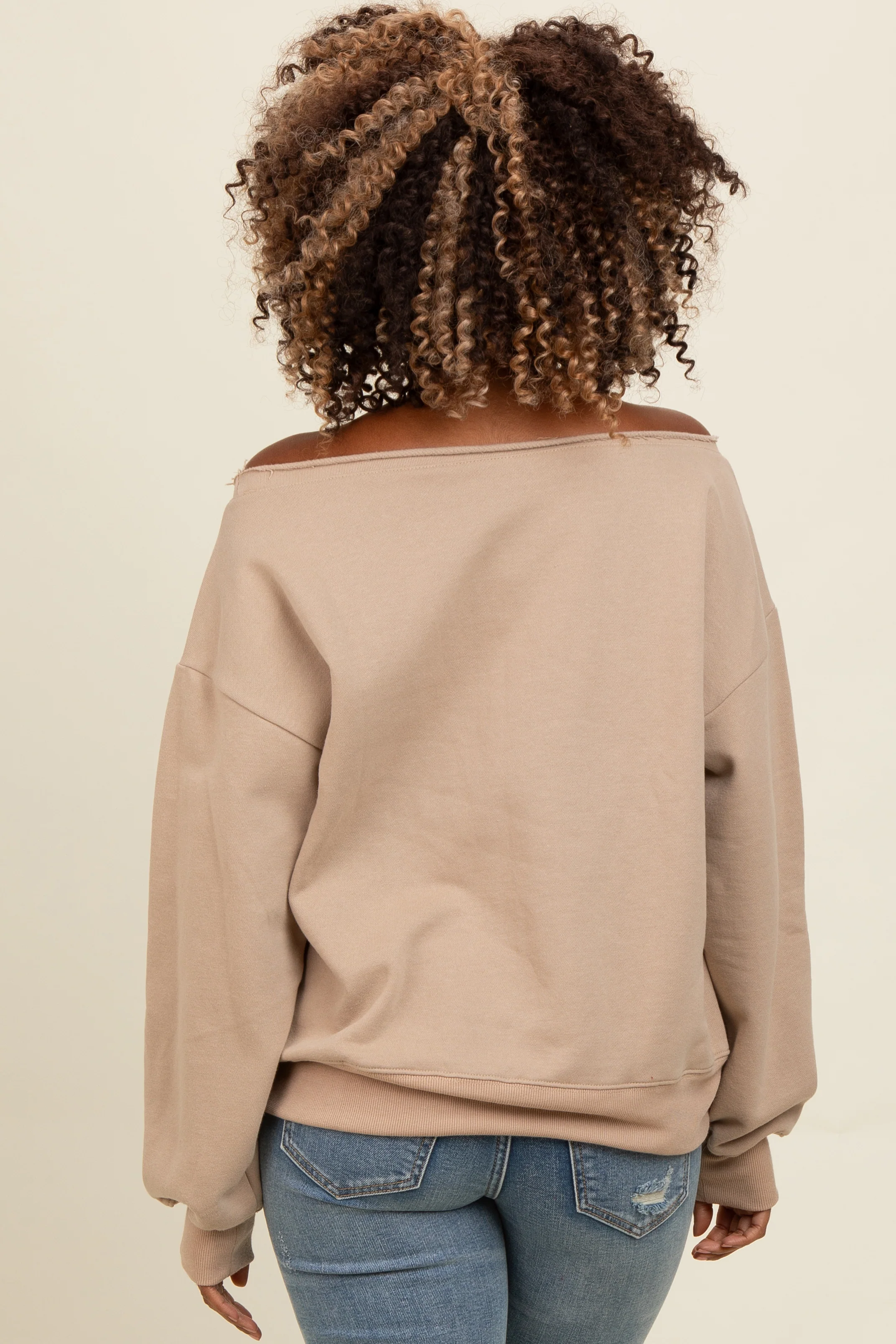 Taupe One Shoulder Sweatshirt - Image 4