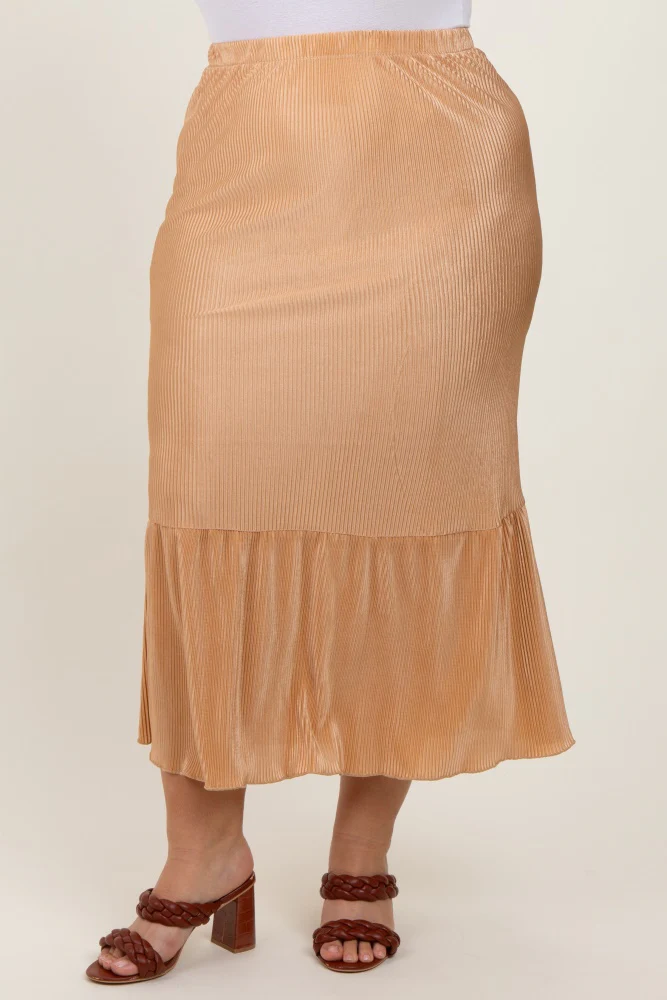 Taupe Plisse Plus Maxi Skirt - Image 3