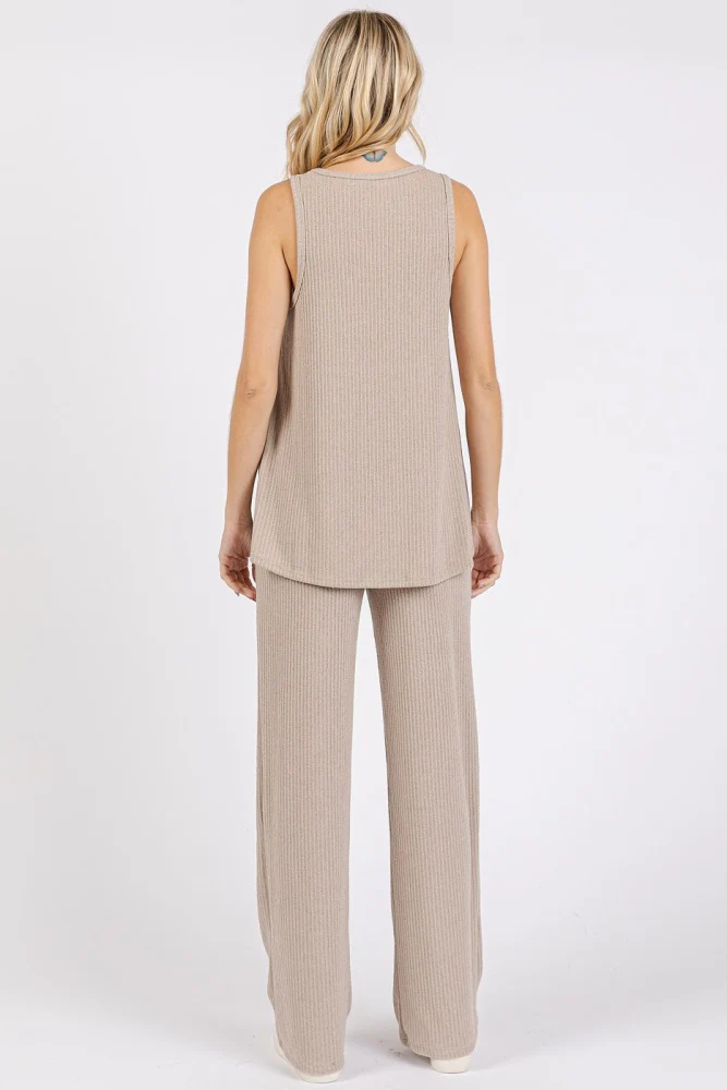 Taupe Rib Knit Tank and Pant Set - Image 6