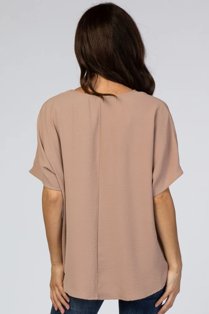 Taupe Short Sleeve Blouse - Image 3