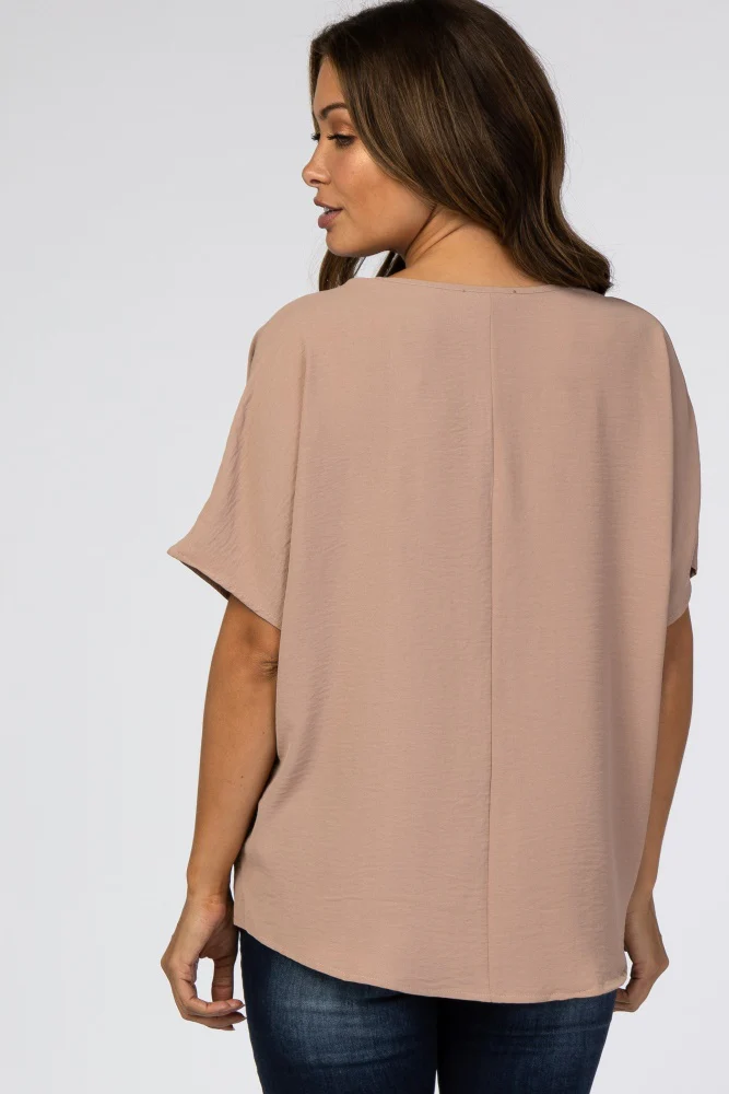 Taupe Short Sleeve Maternity Blouse - Image 3