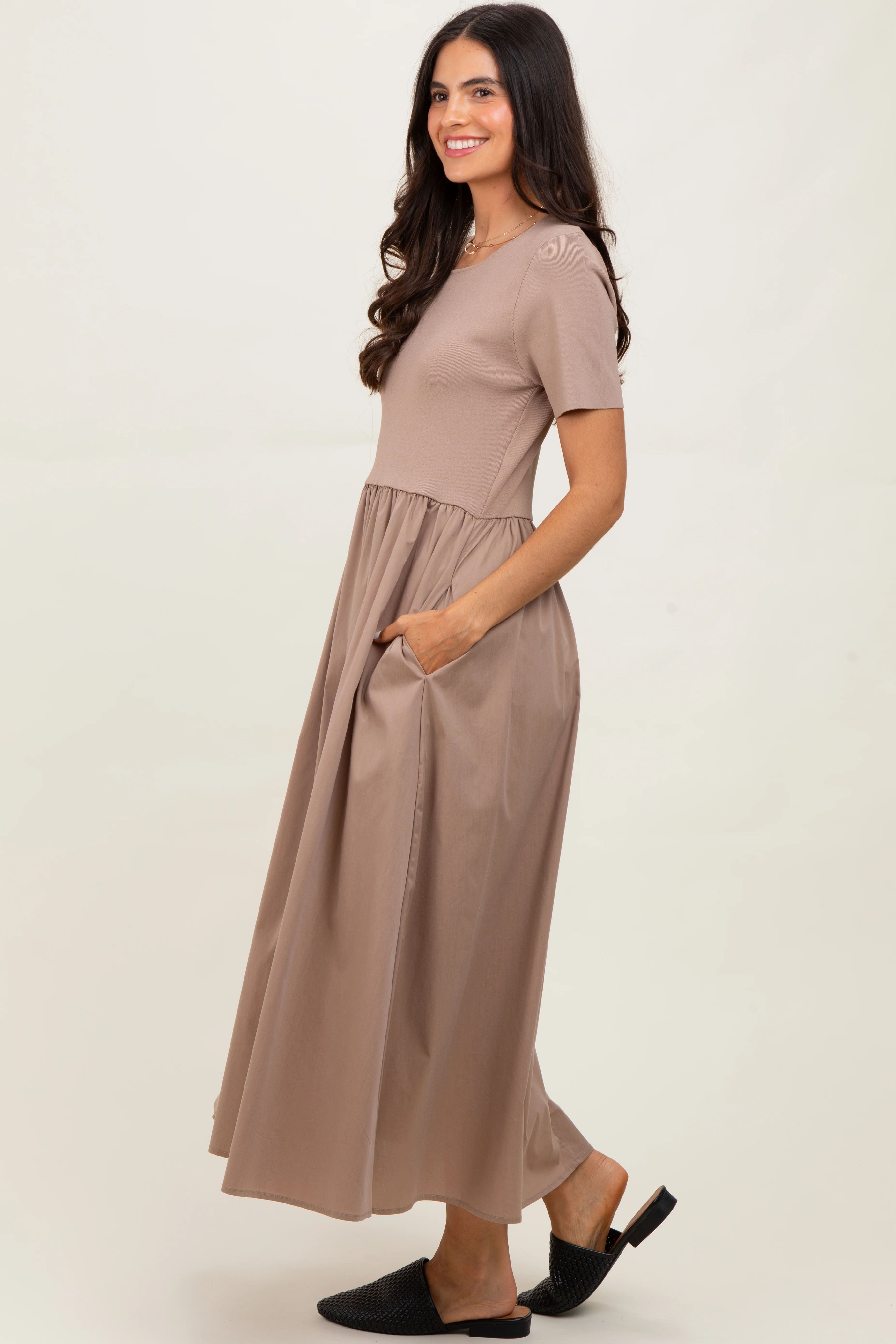 Taupe Solid Maxi Dress - Image 3