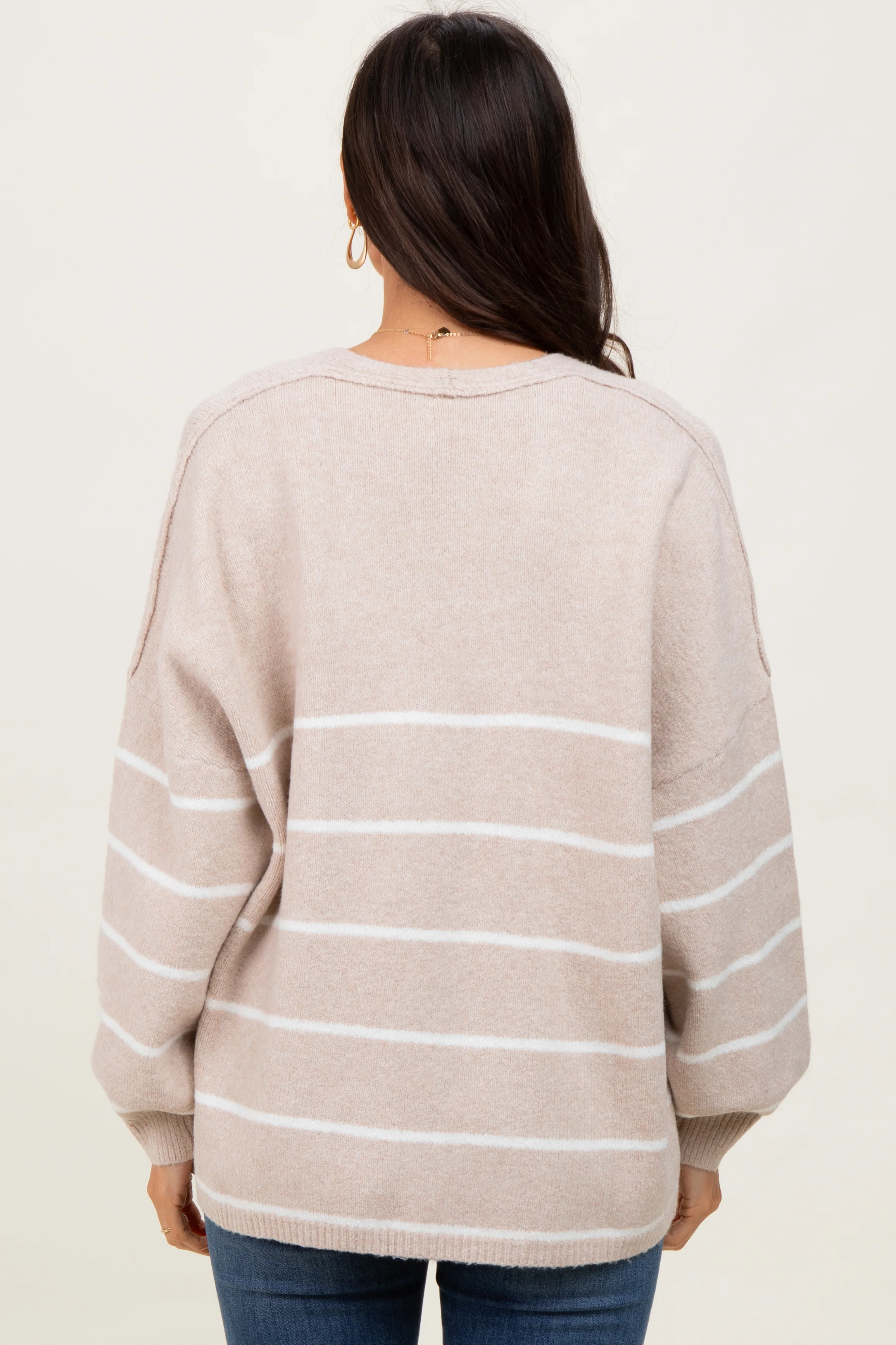 Taupe Striped Oversized Cardigan - Image 4