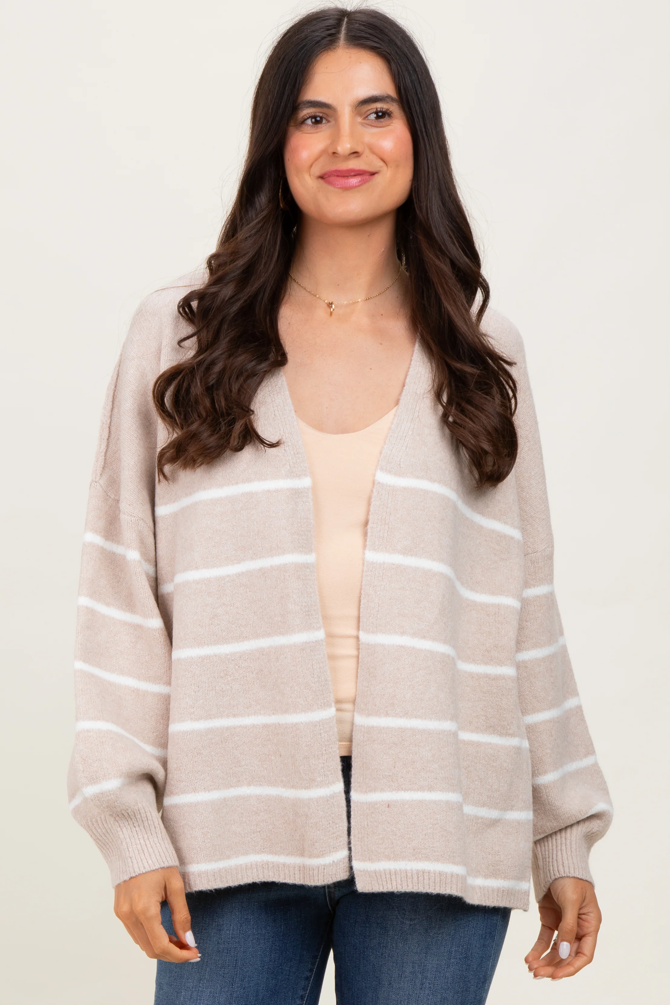 Taupe Striped Oversized Maternity Cardigan - Image 5