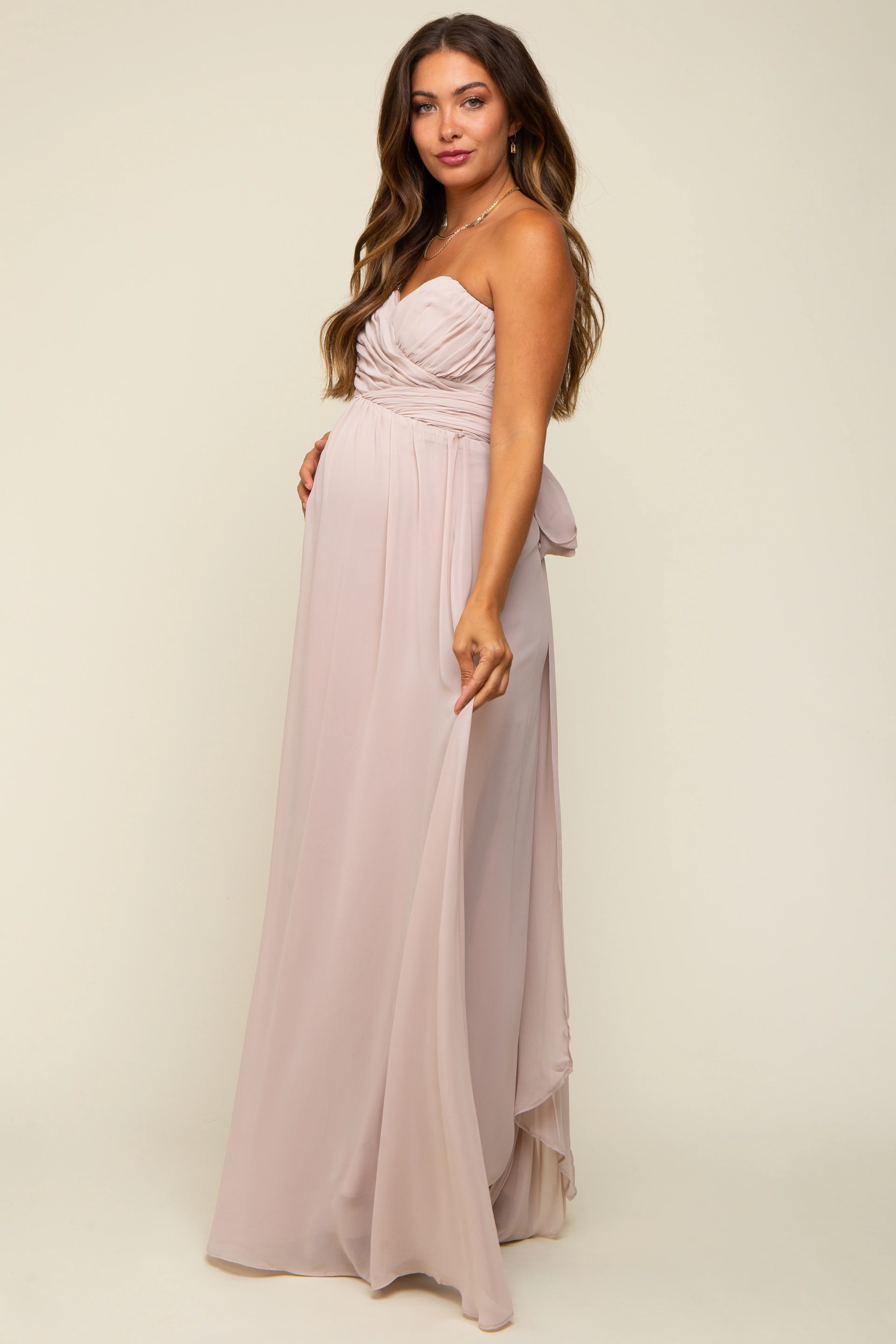 Taupe Sweetheart Convertible Chiffon Maternity Gown - Image 2