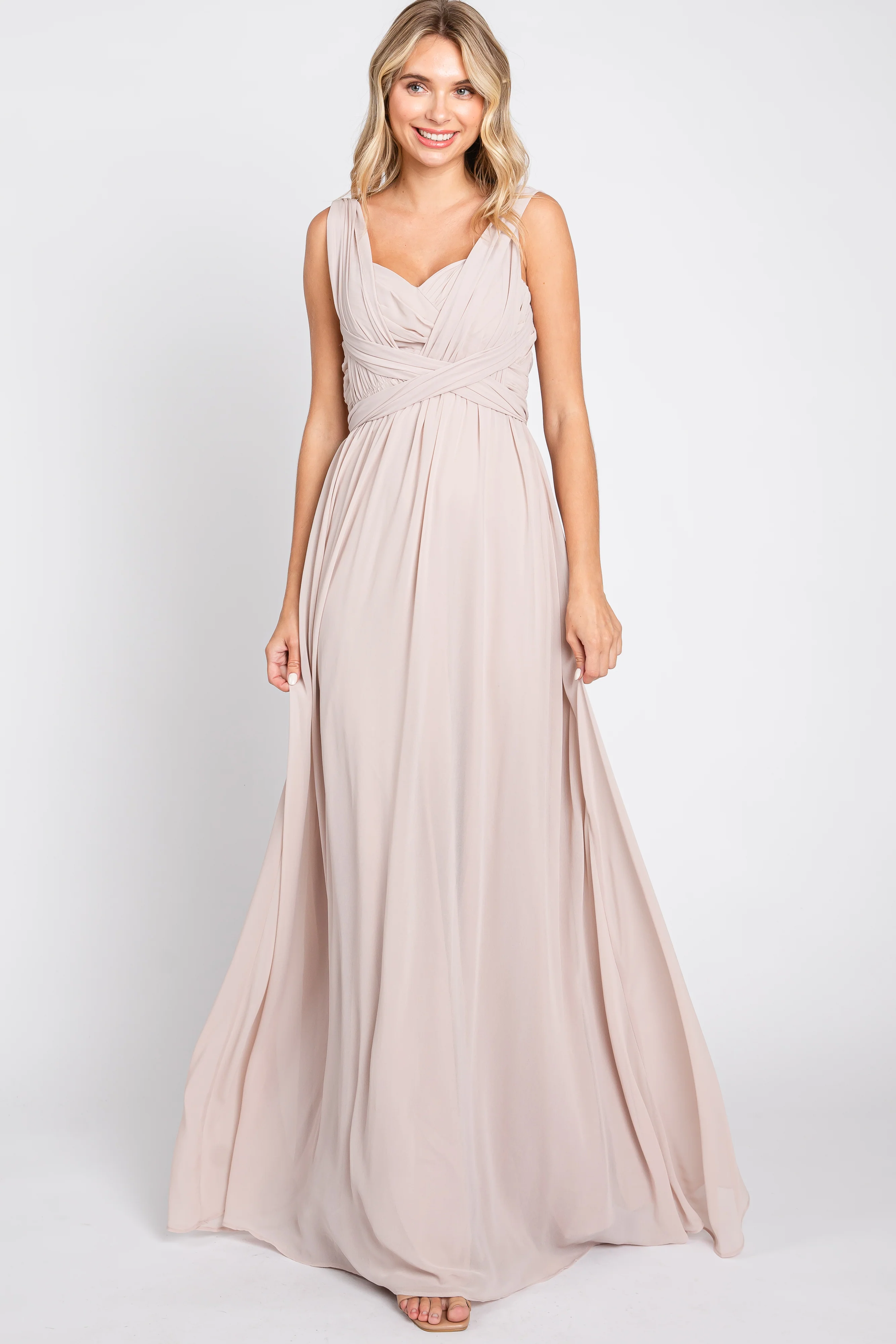 Taupe Sweetheart Convertible Chiffon Maternity Gown - Image 5