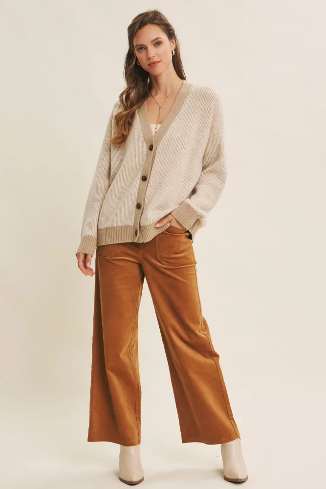 Taupe Two-Tone Button-Down Cardigan - Image 3