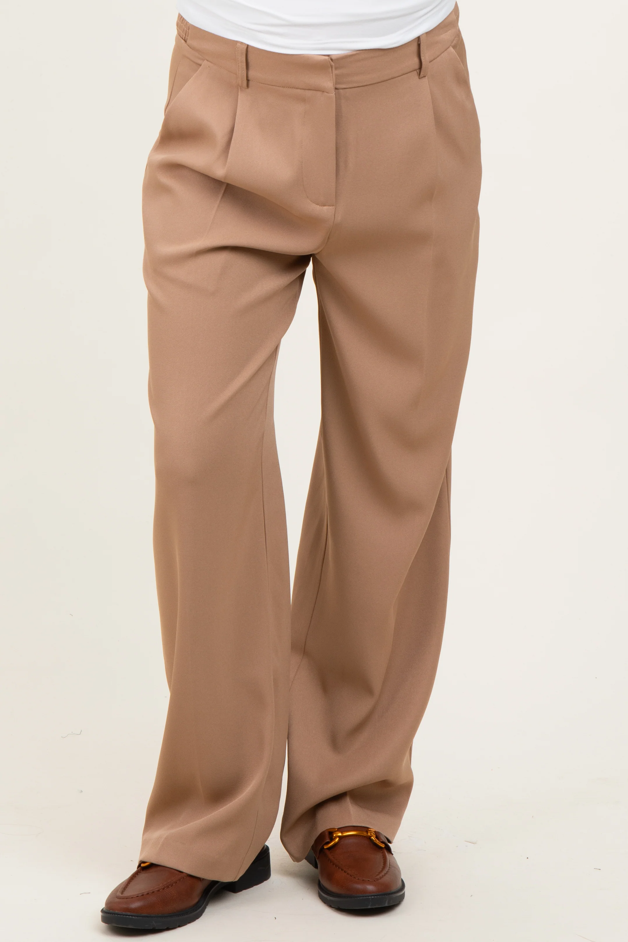 Taupe Wide Leg Maternity Trousers