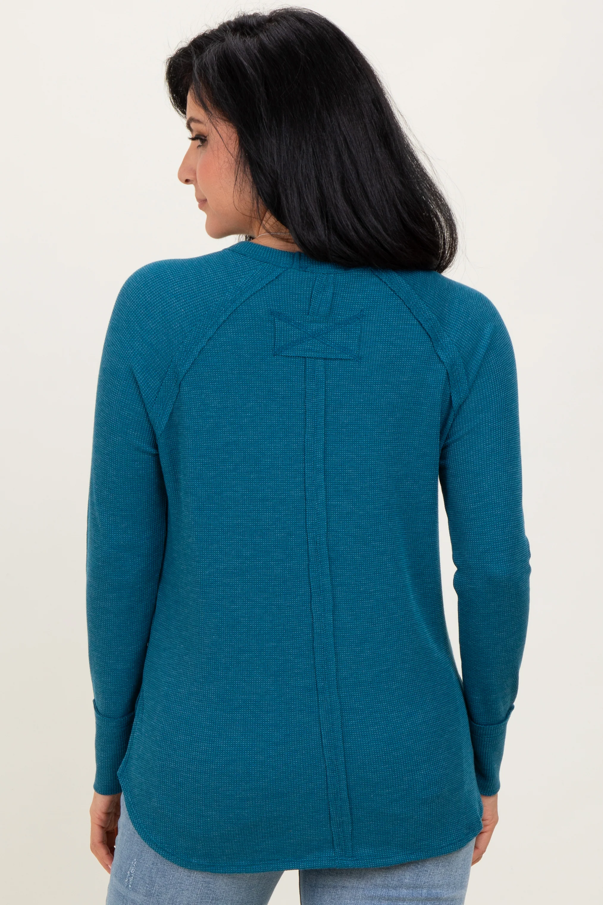 Teal Baby Waffle Knit Long Sleeve Top - Image 4