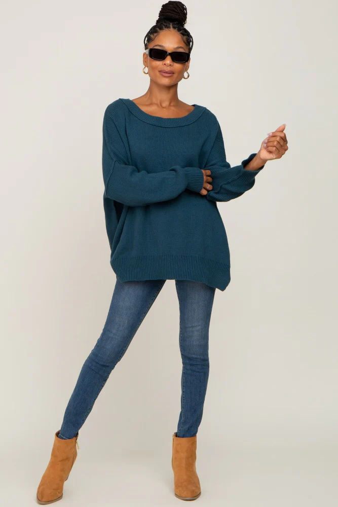 Teal Exposed Seam Side Slit Sweater - Image 5