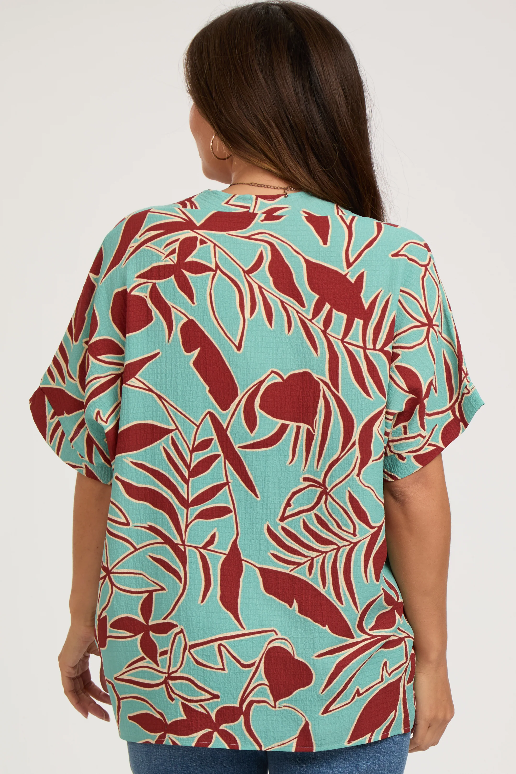 Teal Floral Short Sleeve Maternity Blouse - Image 2