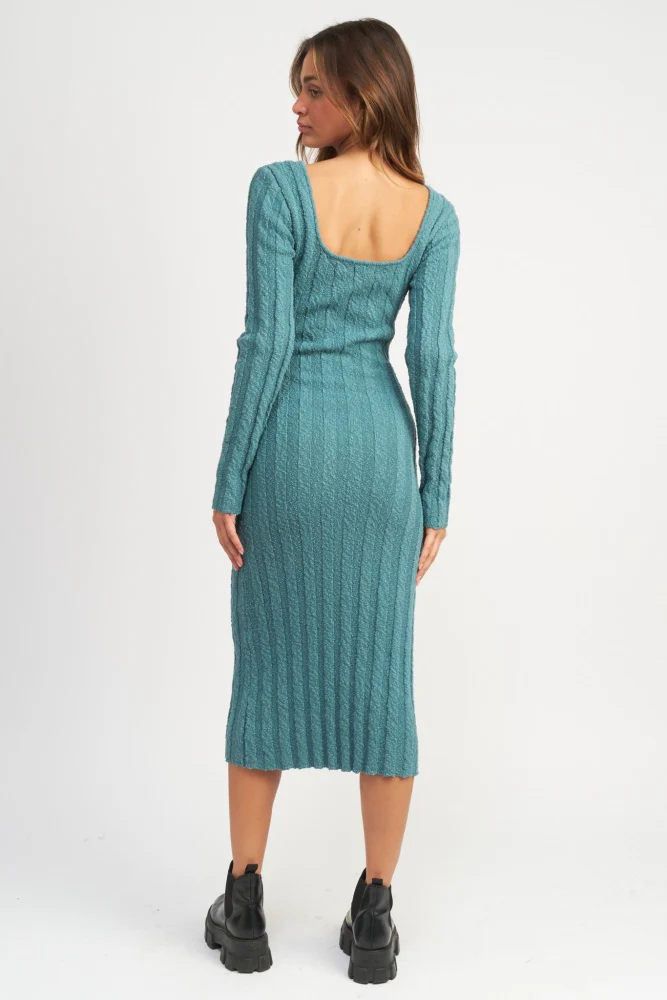 Teal Long Sleeve Knit Sweater Dress - Image 3