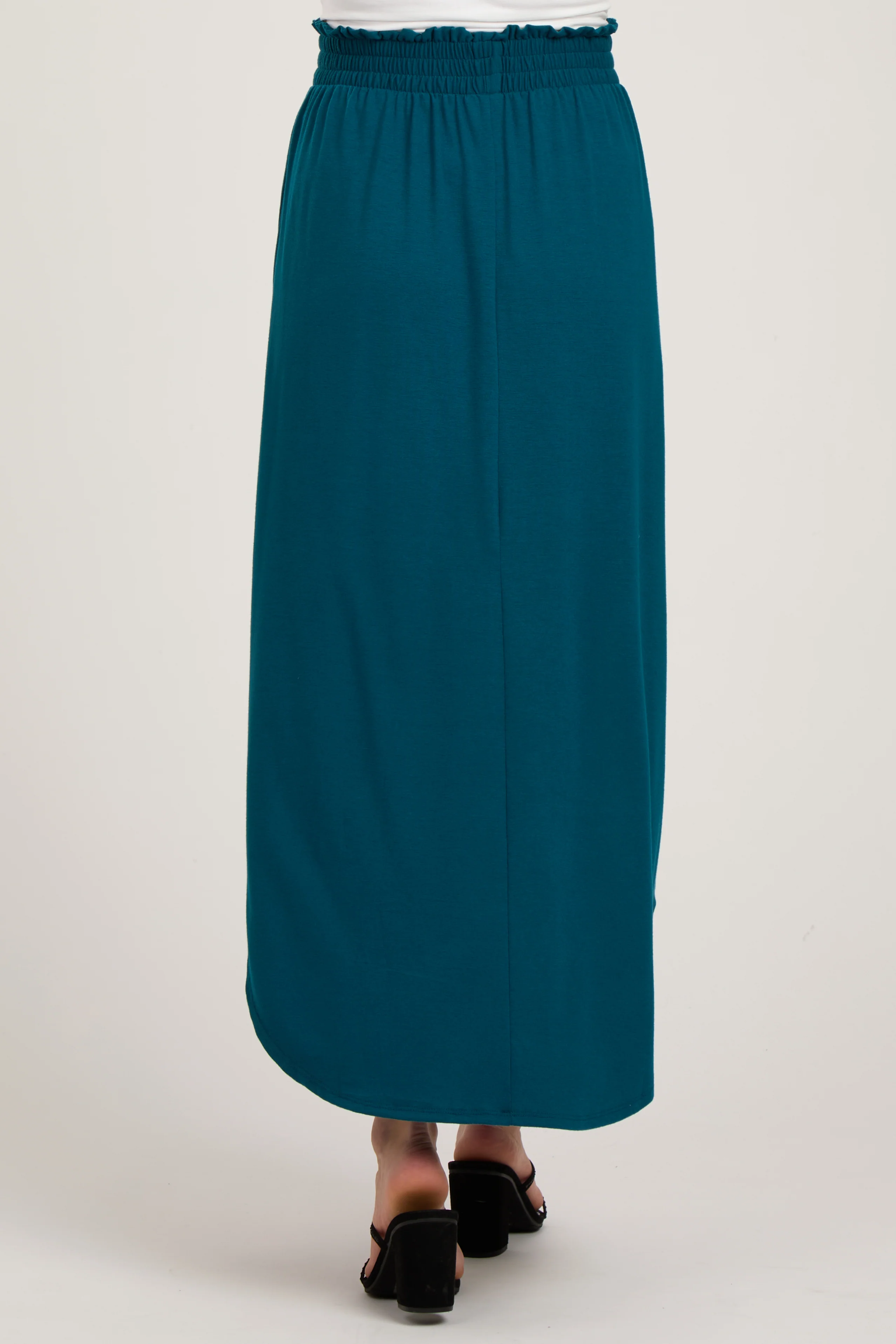Teal Smocked Rounded Hem Maternity Maxi Skirt - Image 4