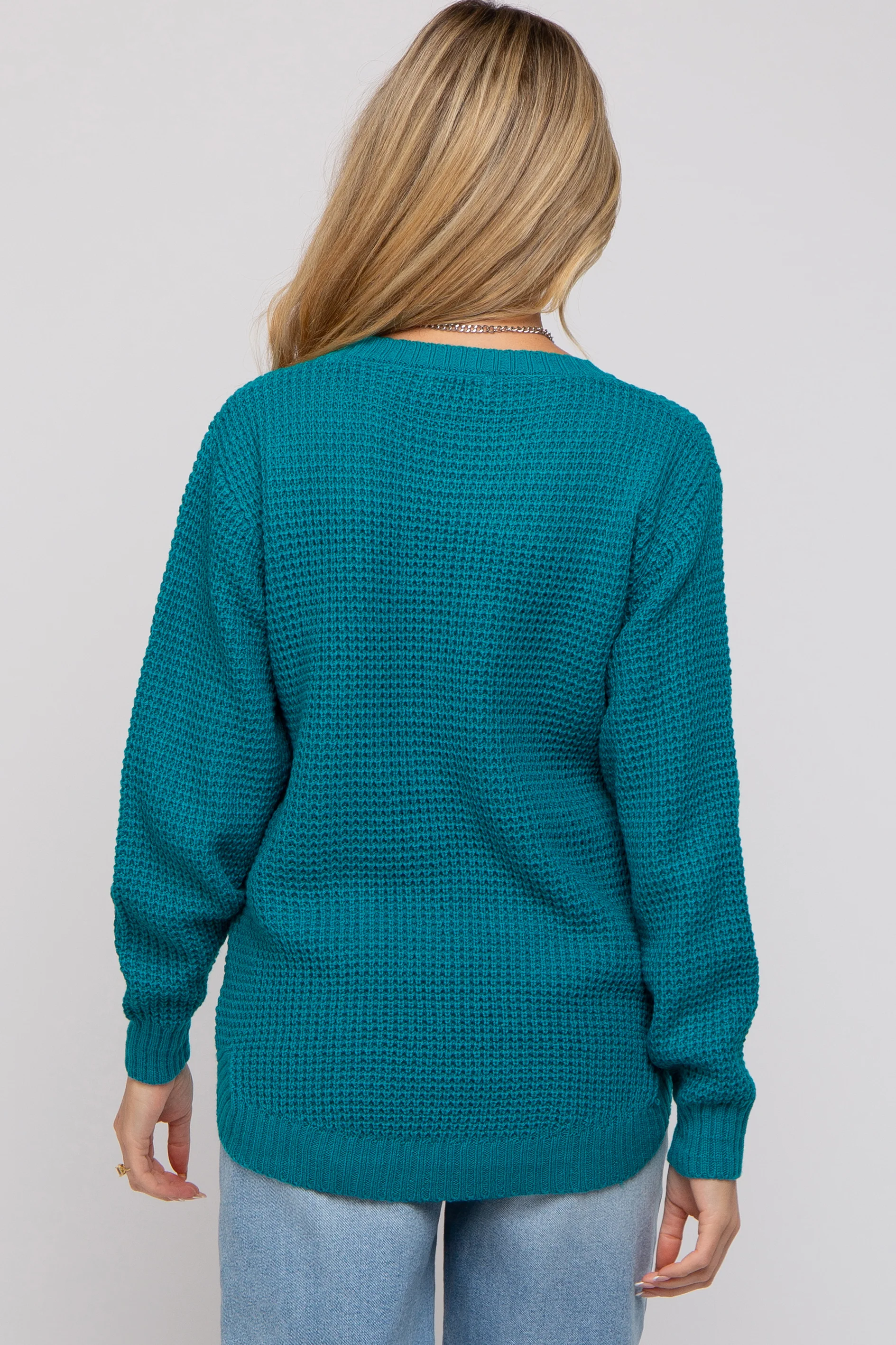Teal Waffle Knit Round Hem Maternity Sweater - Image 3