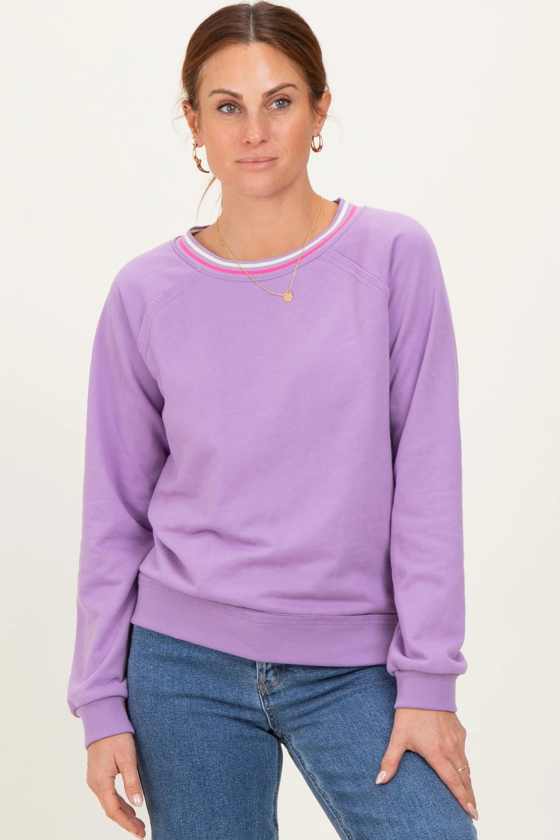 Violet Striped Neckline Maternity Terry Sweatshirt - Image 5