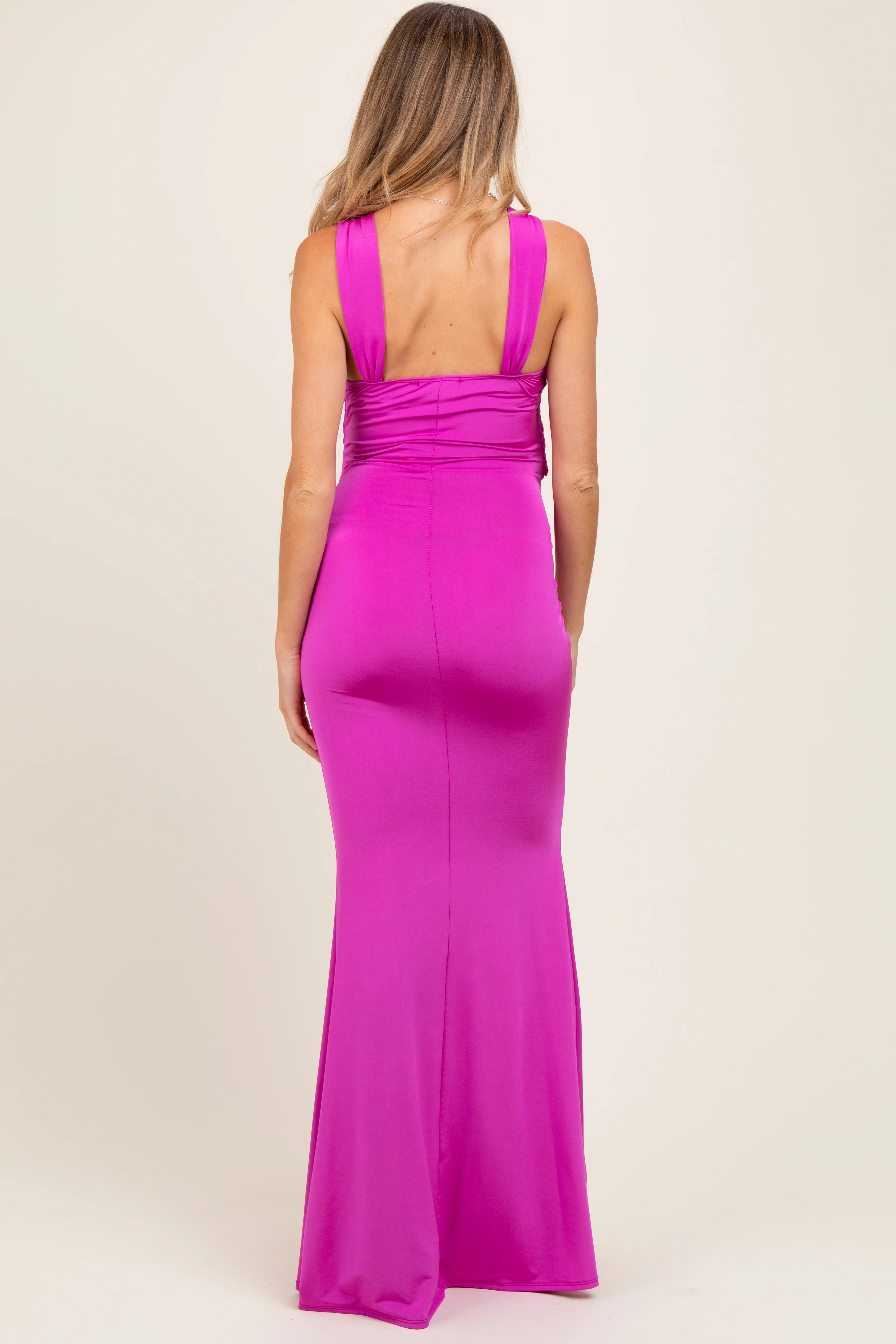 Violet Twist Front Ruched Maternity Maxi Dress - Image 3