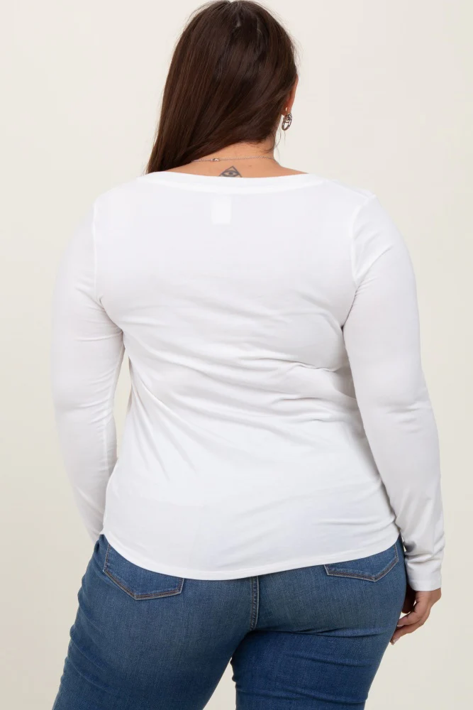 White Basic Long Sleeve Plus Top - Image 4