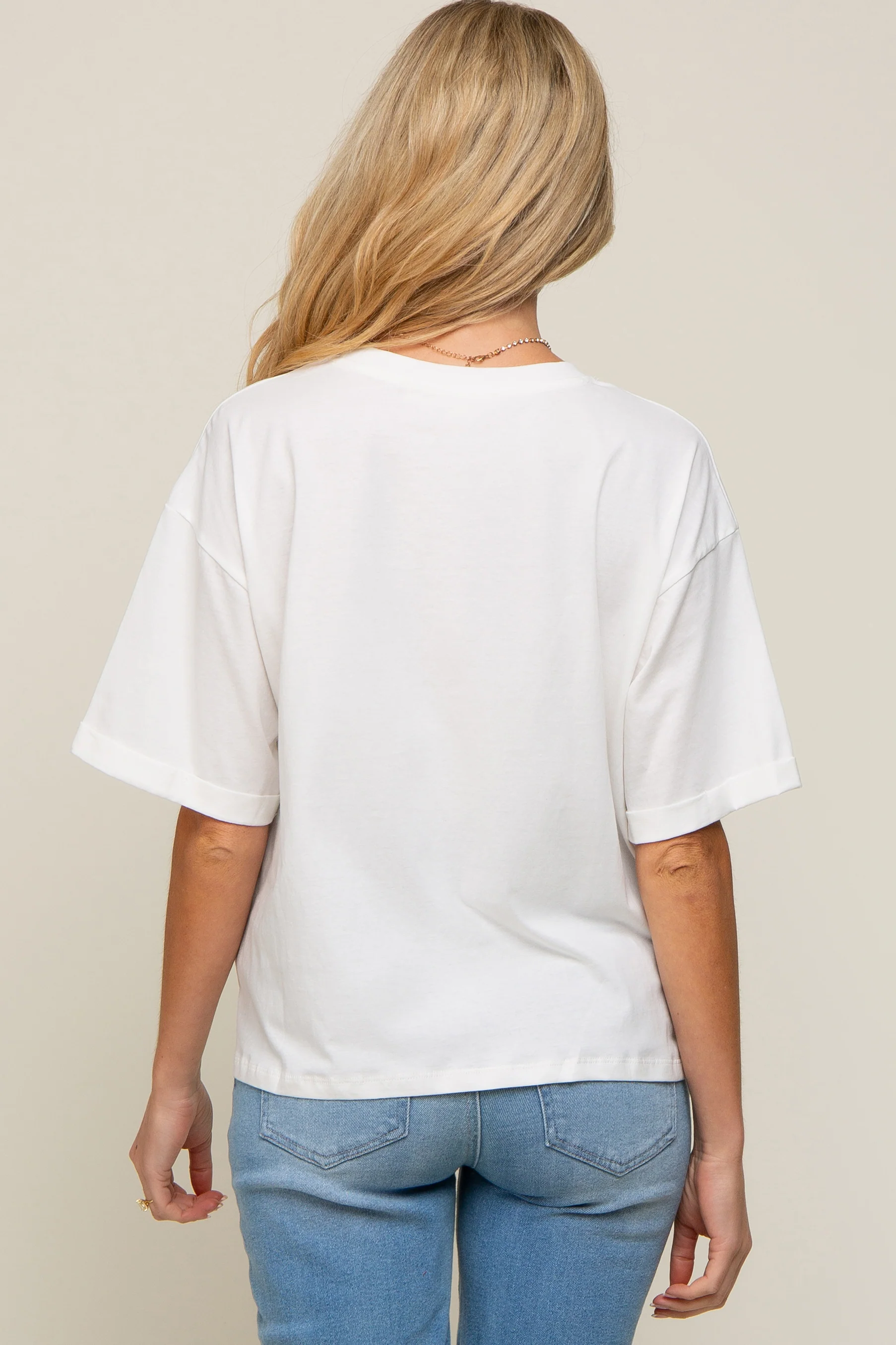 White Basic Rolled Short Sleeve Maternity T-Shirt - Image 3
