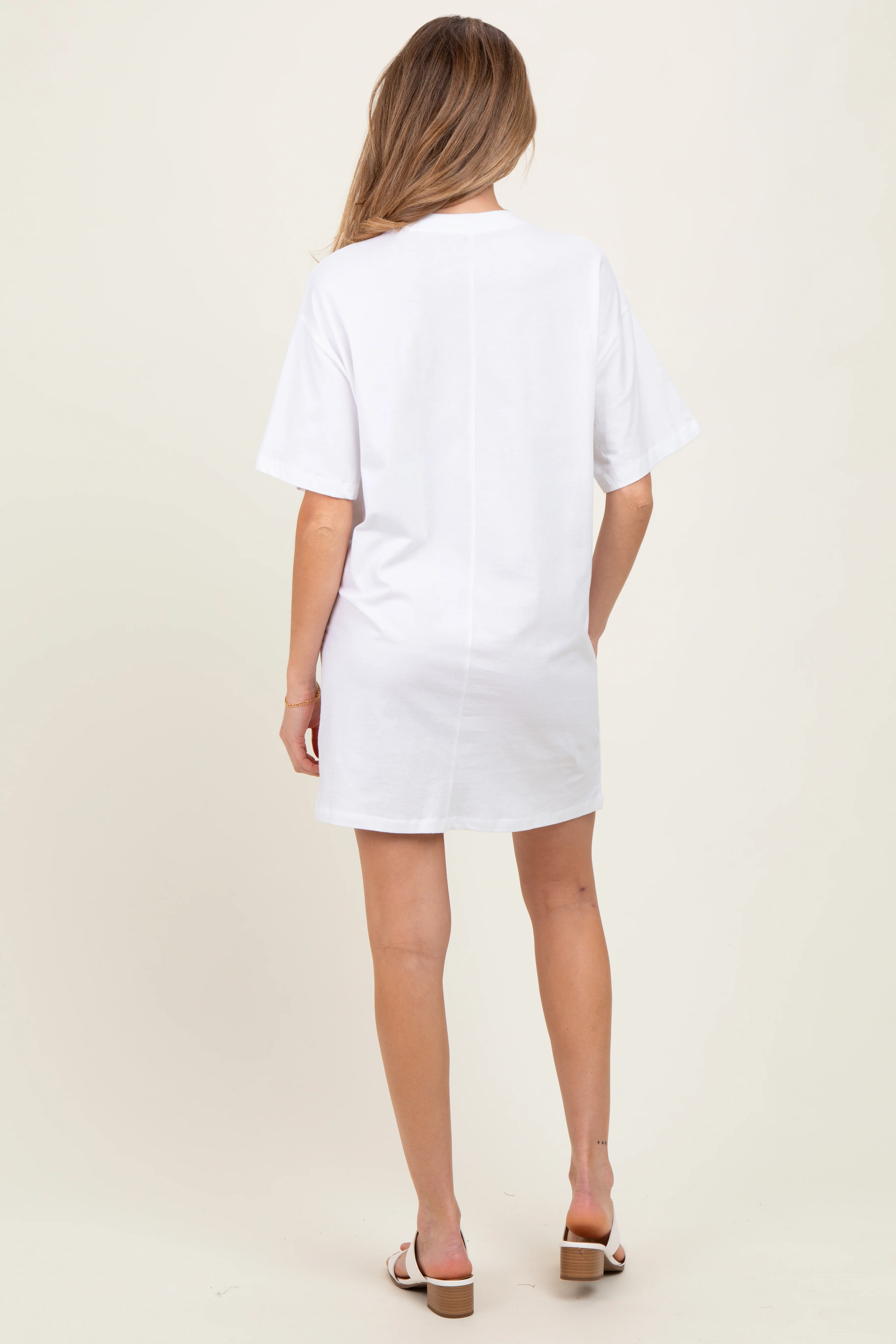 White Crewneck Short Sleeve Maternity T-Shirt Dress - Image 4