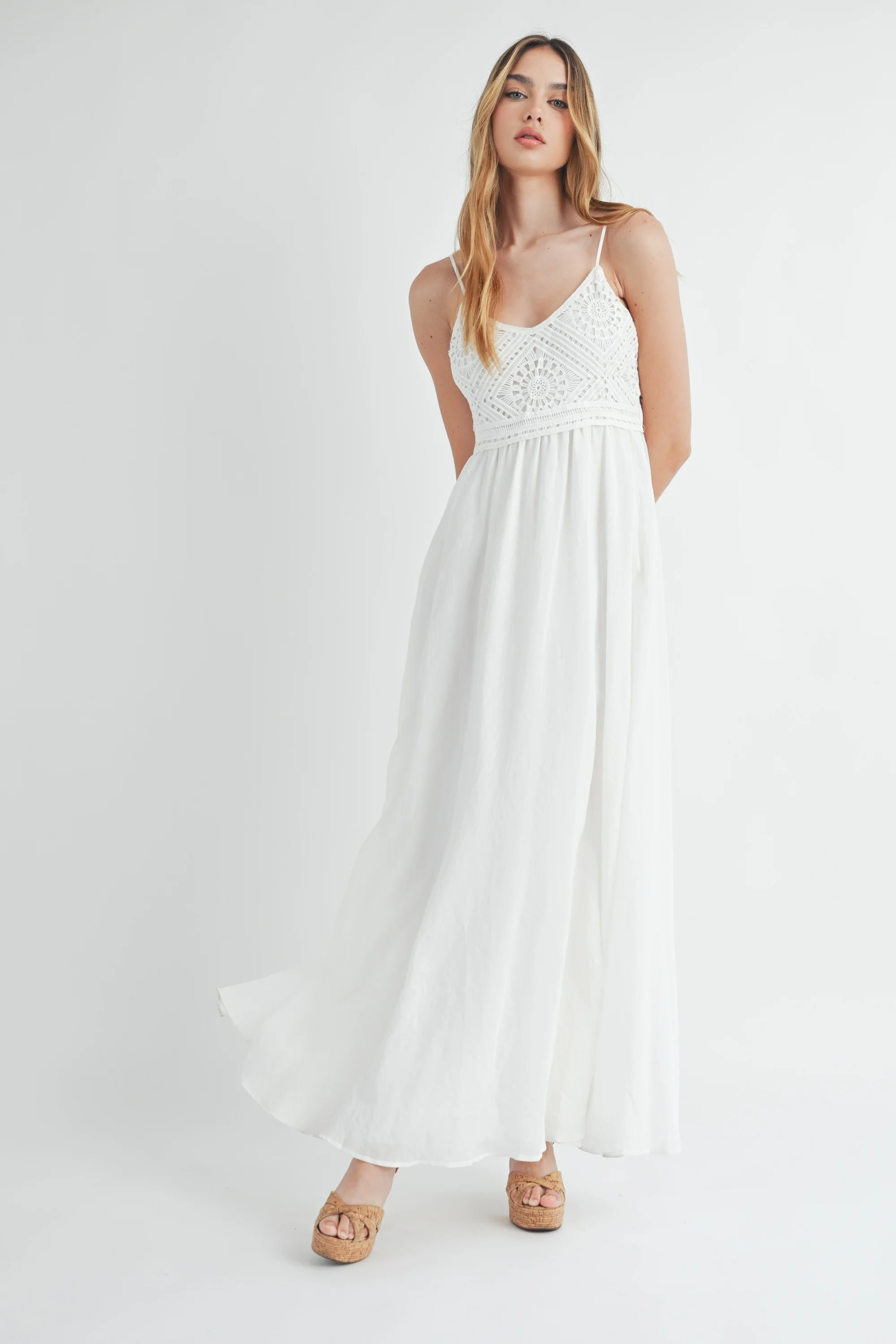 White Crochet Bodice Maternity Maxi Dress - Image 5