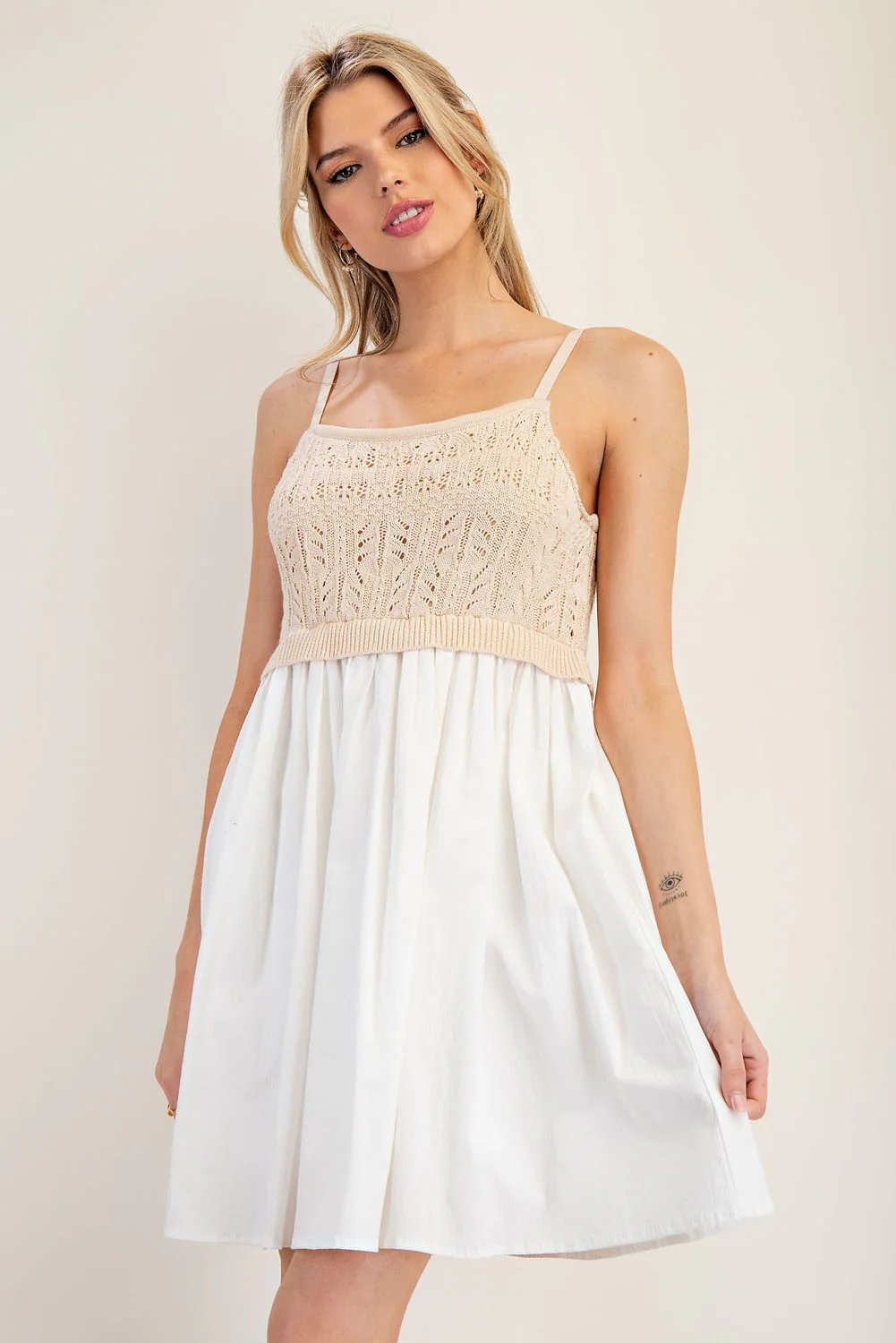 White Crochet Knit Contrast Maternity Mini Dress - Image 4