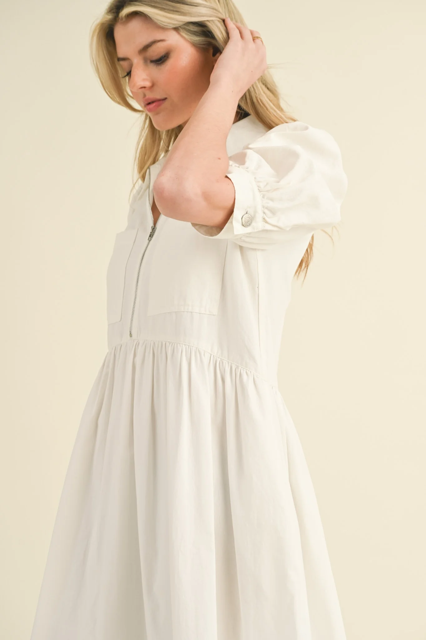 White Half Zip Midi Dress - Image 7