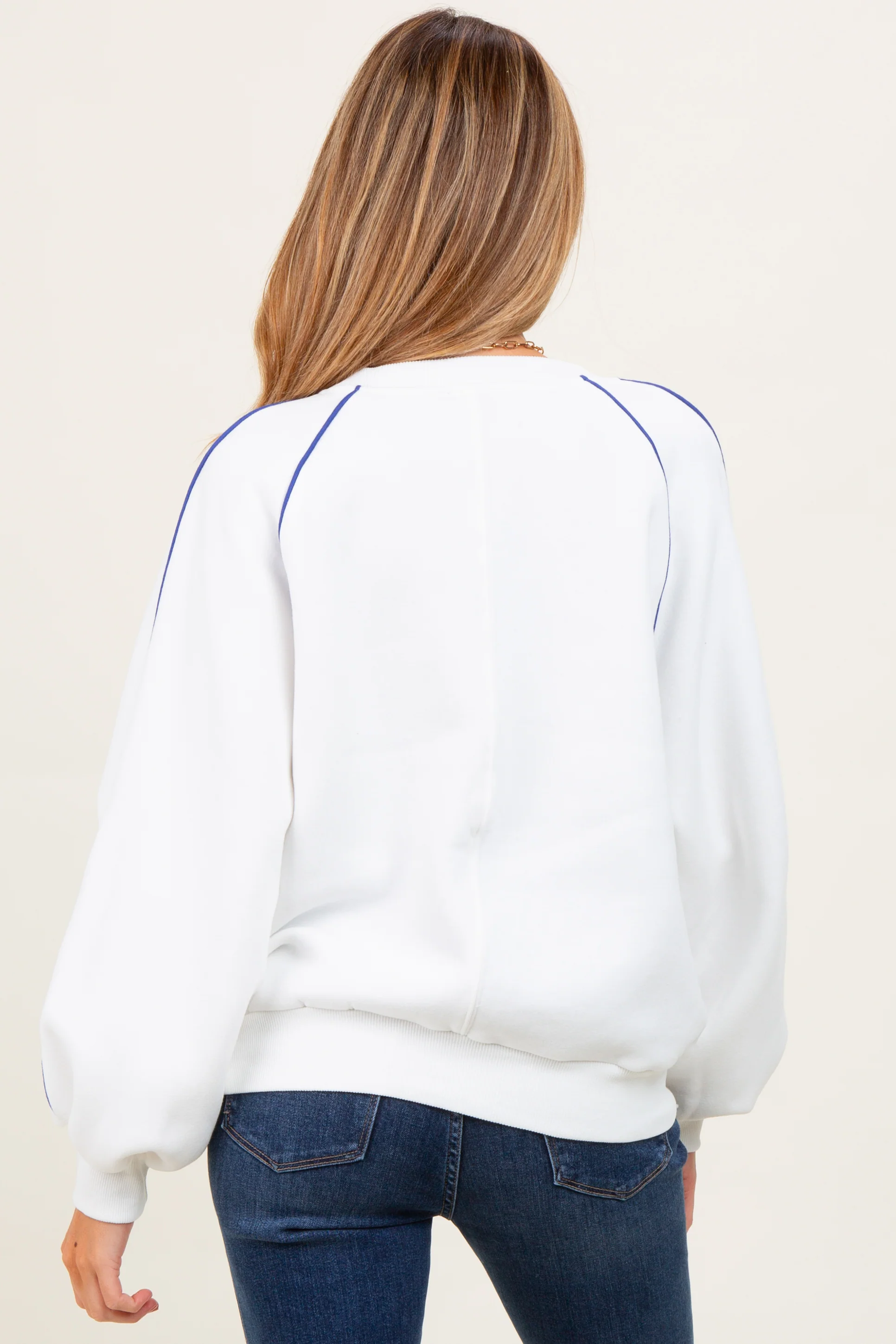 White Heather Blue Piping Accent Maternity Sweatshirt - Image 3