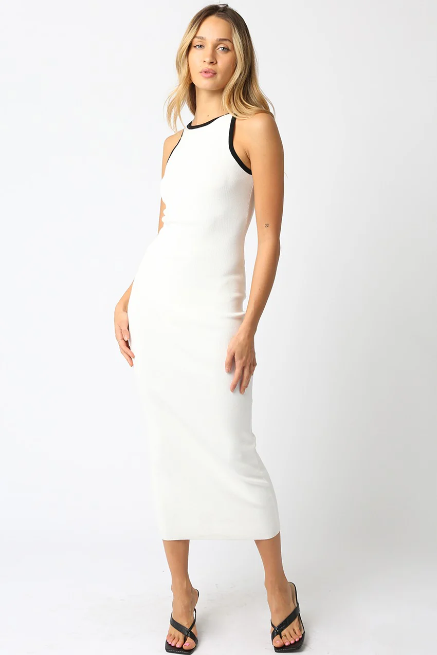 White Knit Contrast Trim Maternity Midi Dress - Image 4