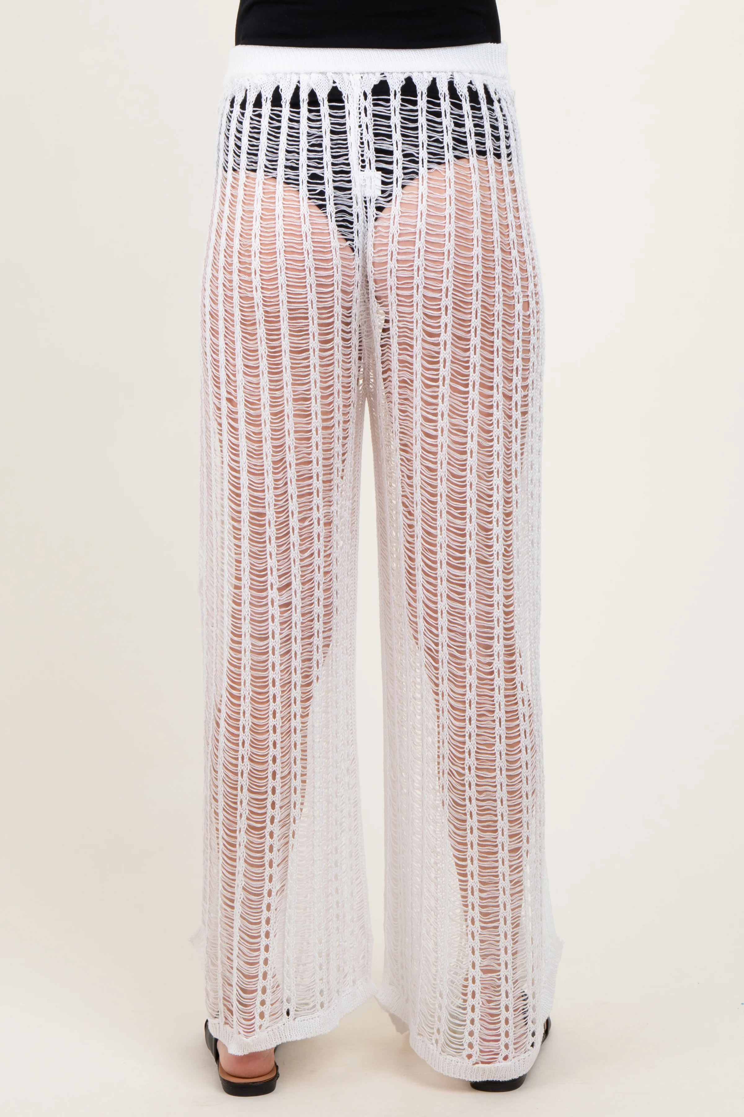 White Mesh Split Maternity Cover Up Pants - Image 3