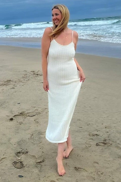 White Open Knit Crochet Midi Dress - Image 12