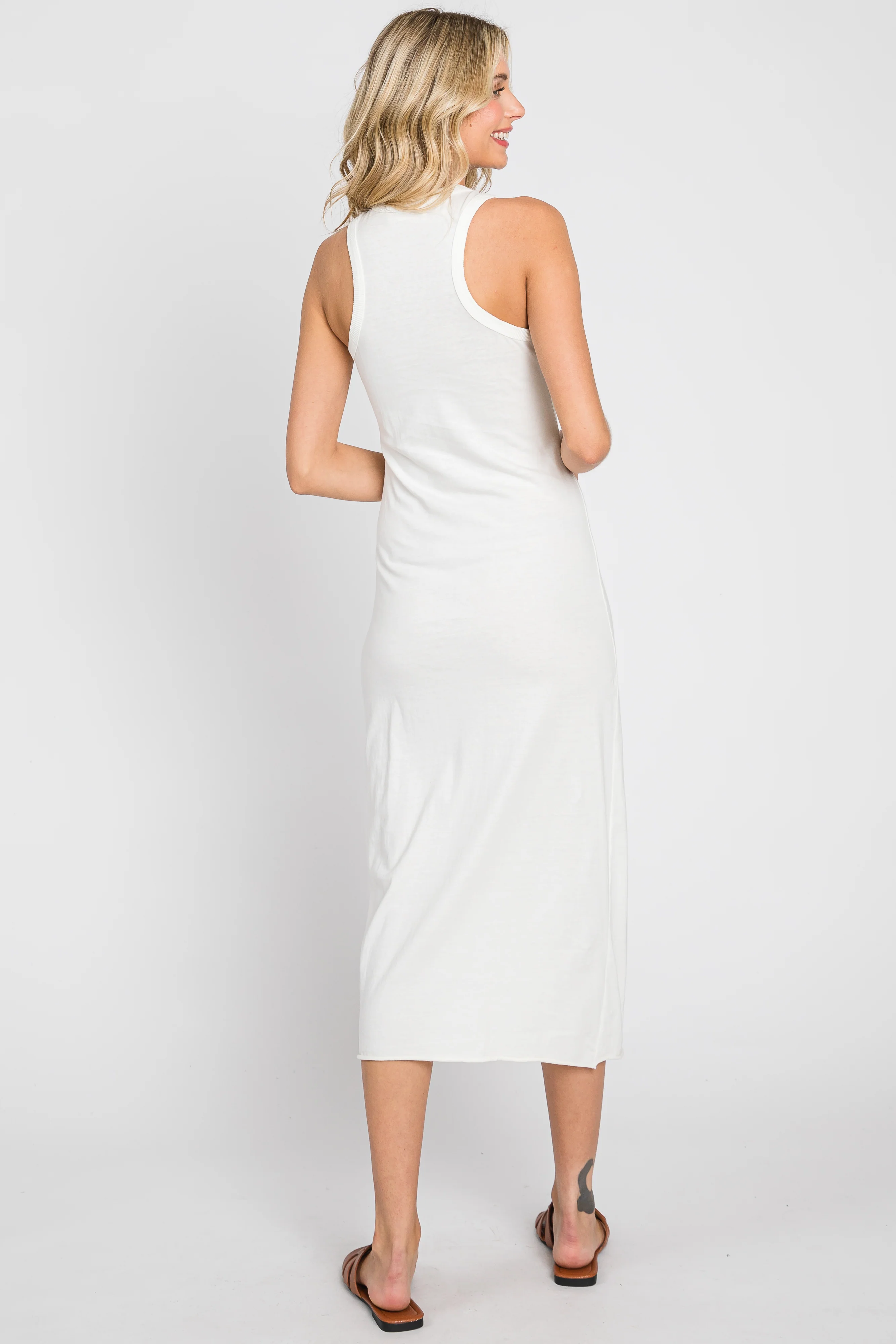 White Racerback Fitted Midi Dress - Image 3