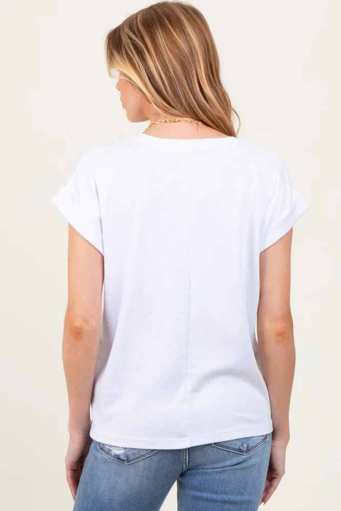 White Rolled Short Sleeve Maternity Tee - Image 3