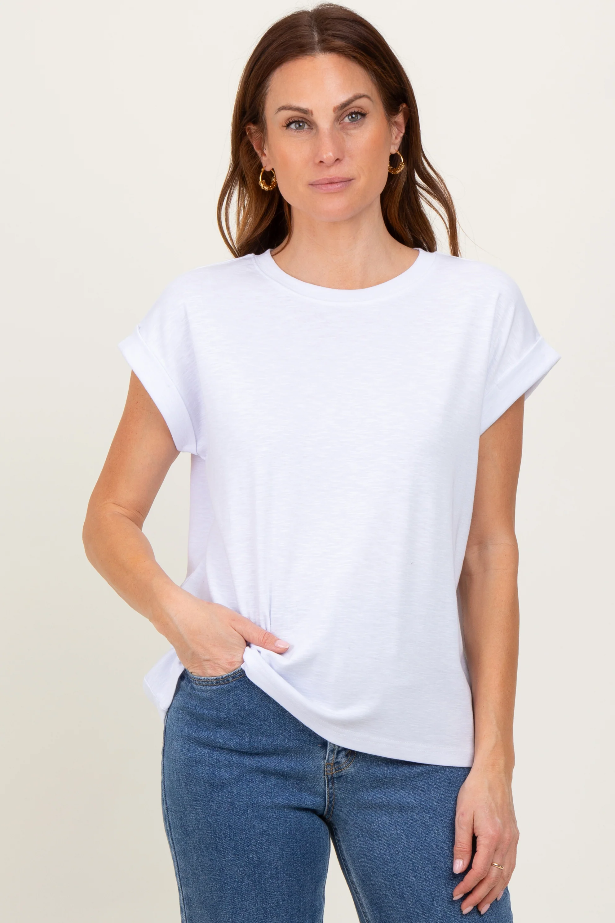 White Rolled Short Sleeve Tee - Image 2