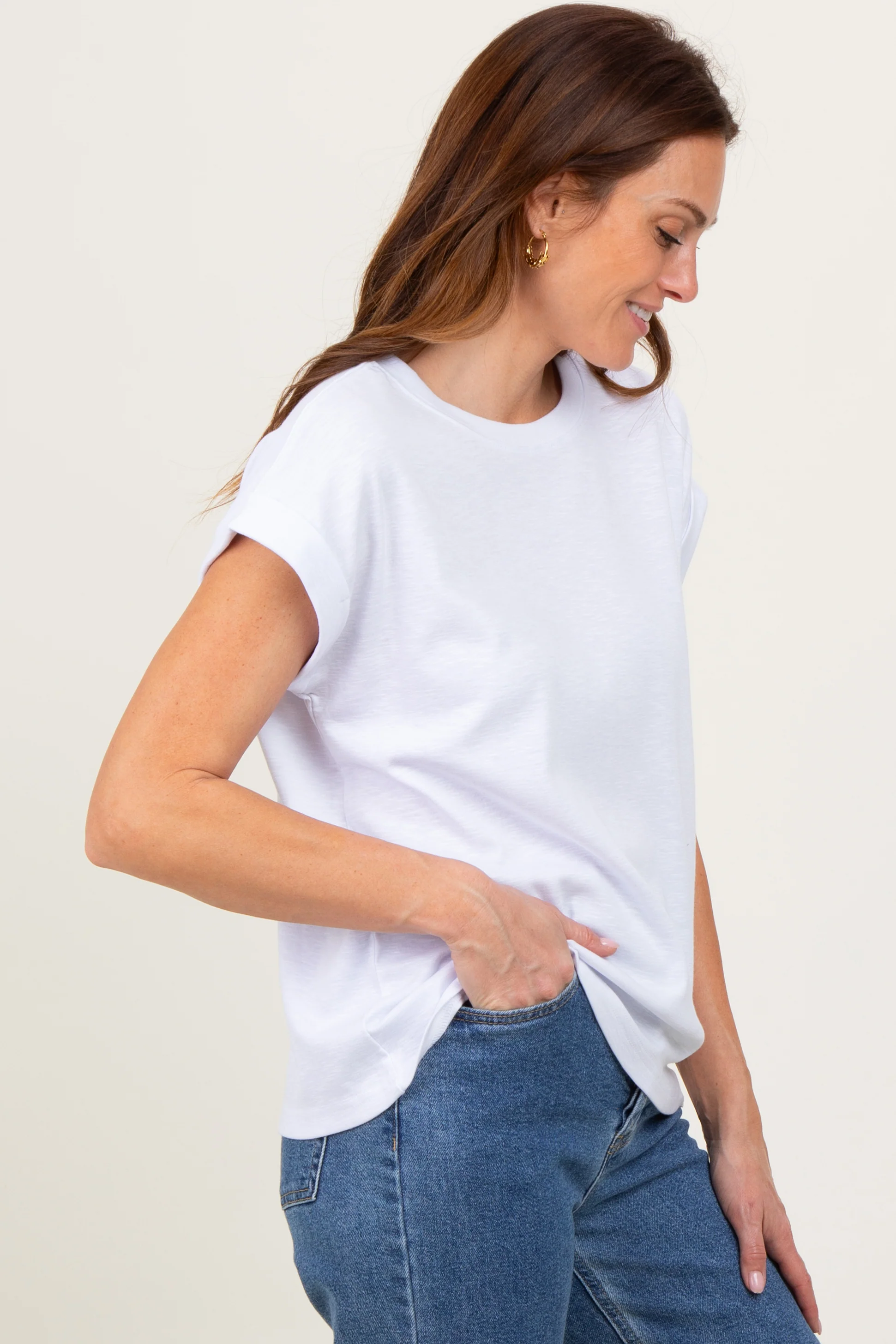 White Rolled Short Sleeve Tee - Image 3