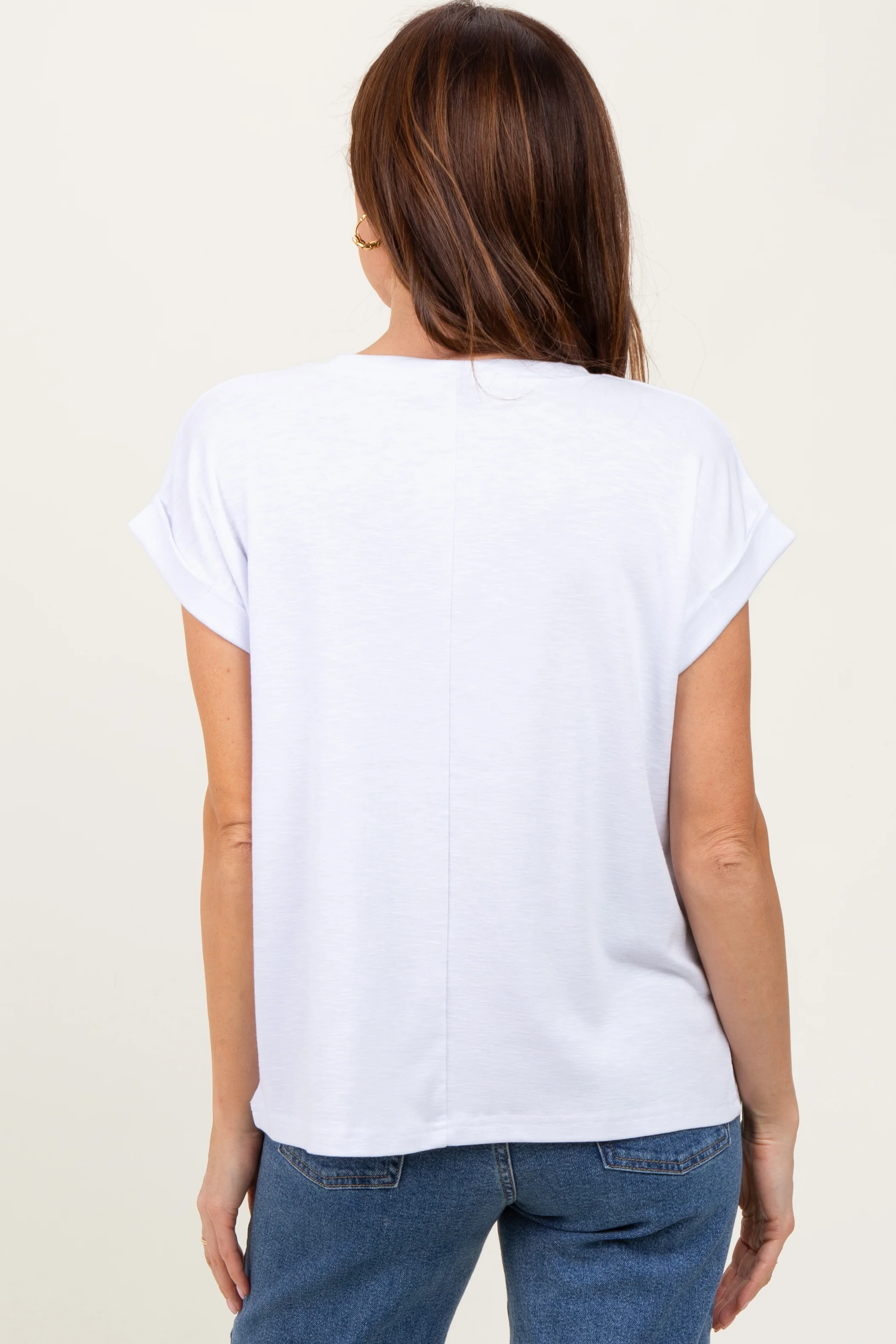 White Rolled Short Sleeve Tee - Image 4