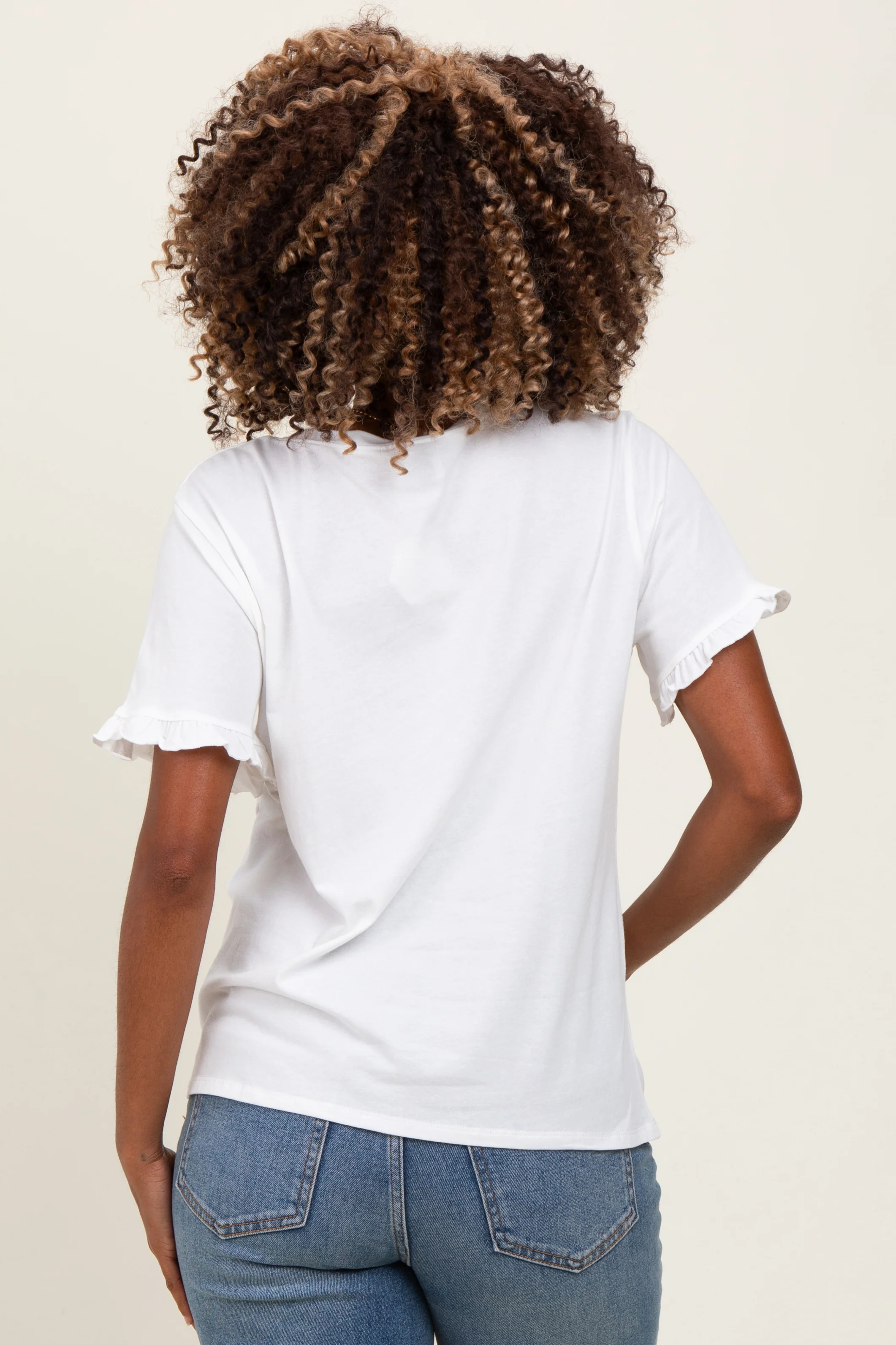 White Ruffle Trim Short Sleeve Maternity T-Shirt - Image 4