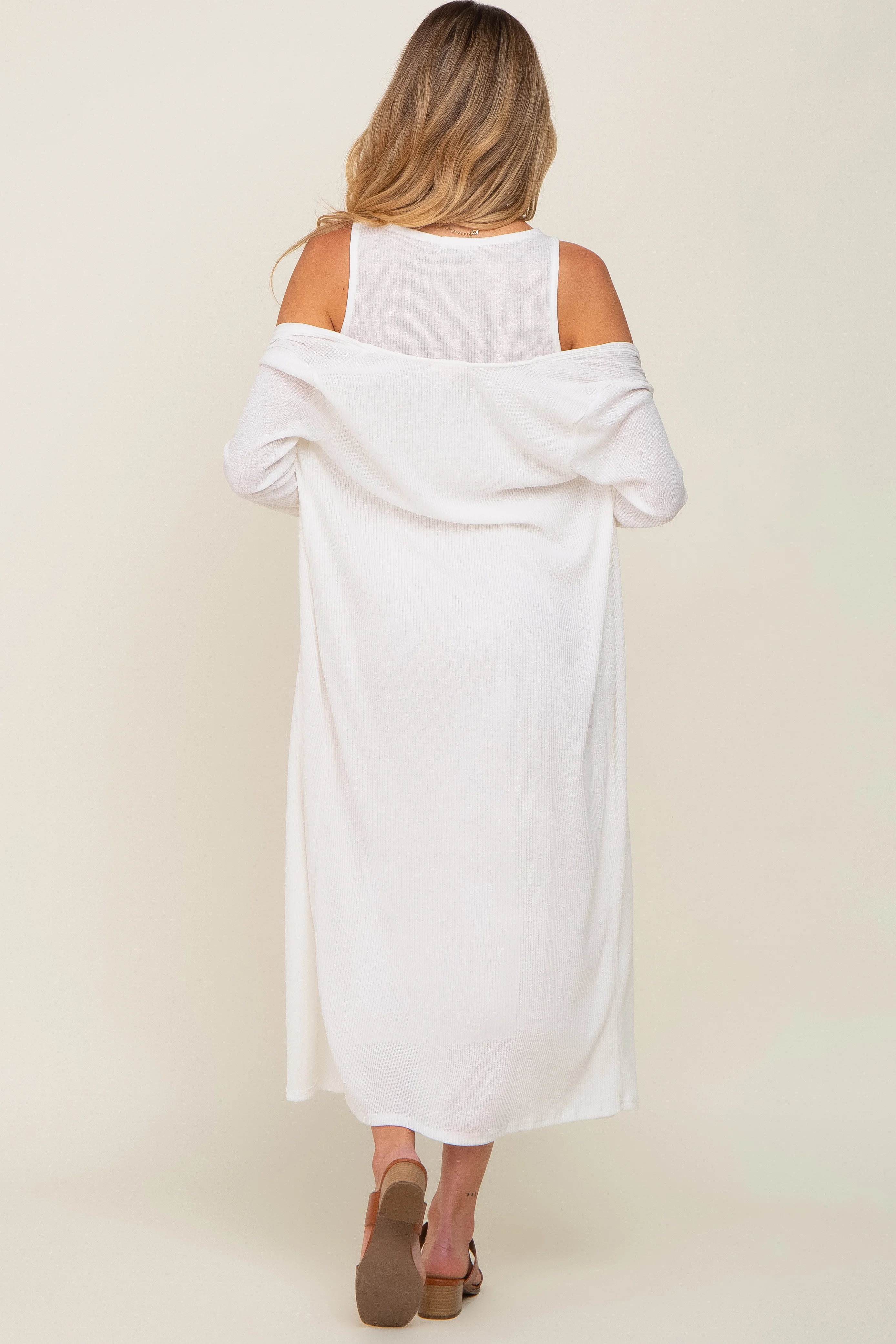 White Skirt And Cardigan 3-Piece Maternity Set - Image 3