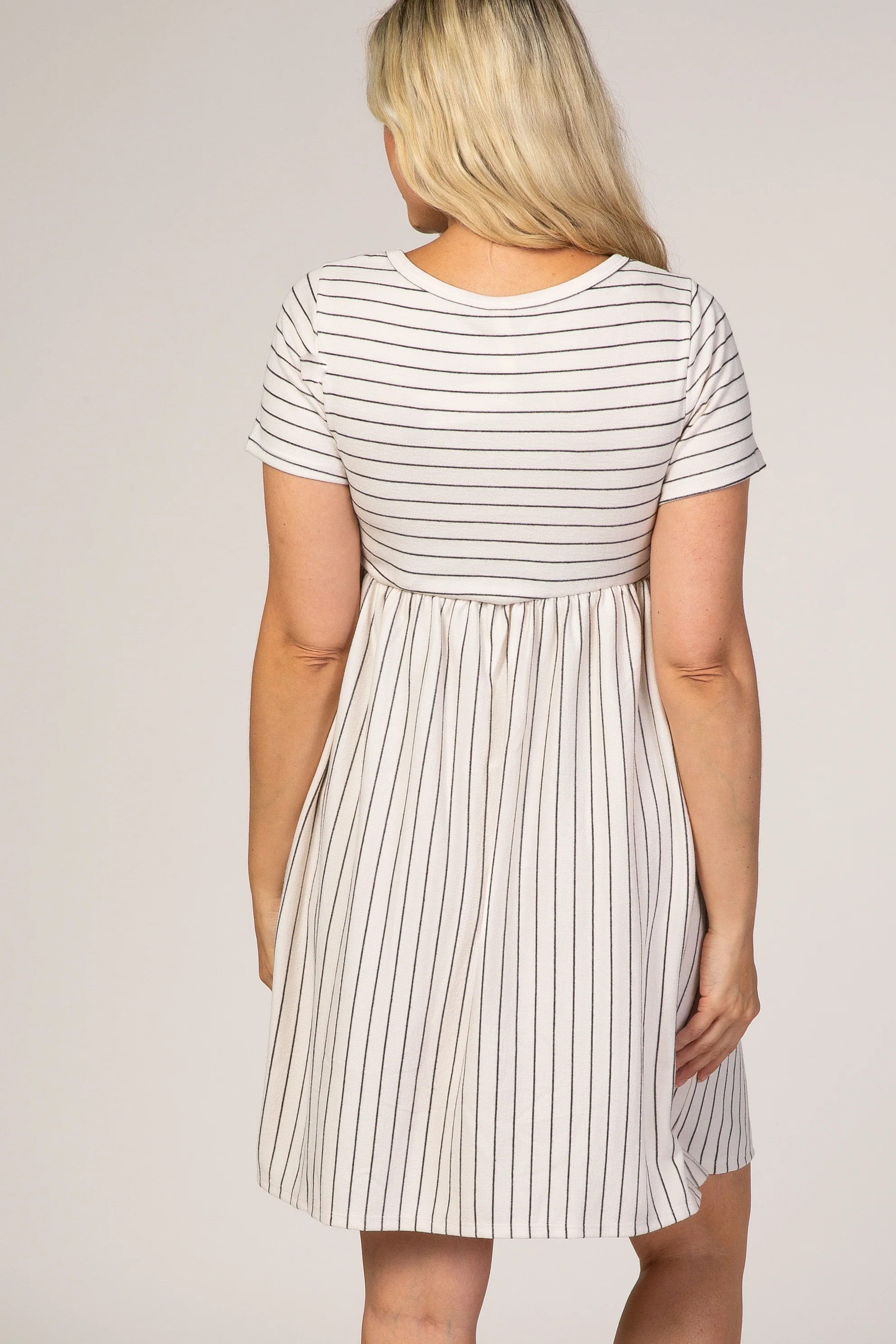 White Striped Maternity Babydoll Dress - Image 4