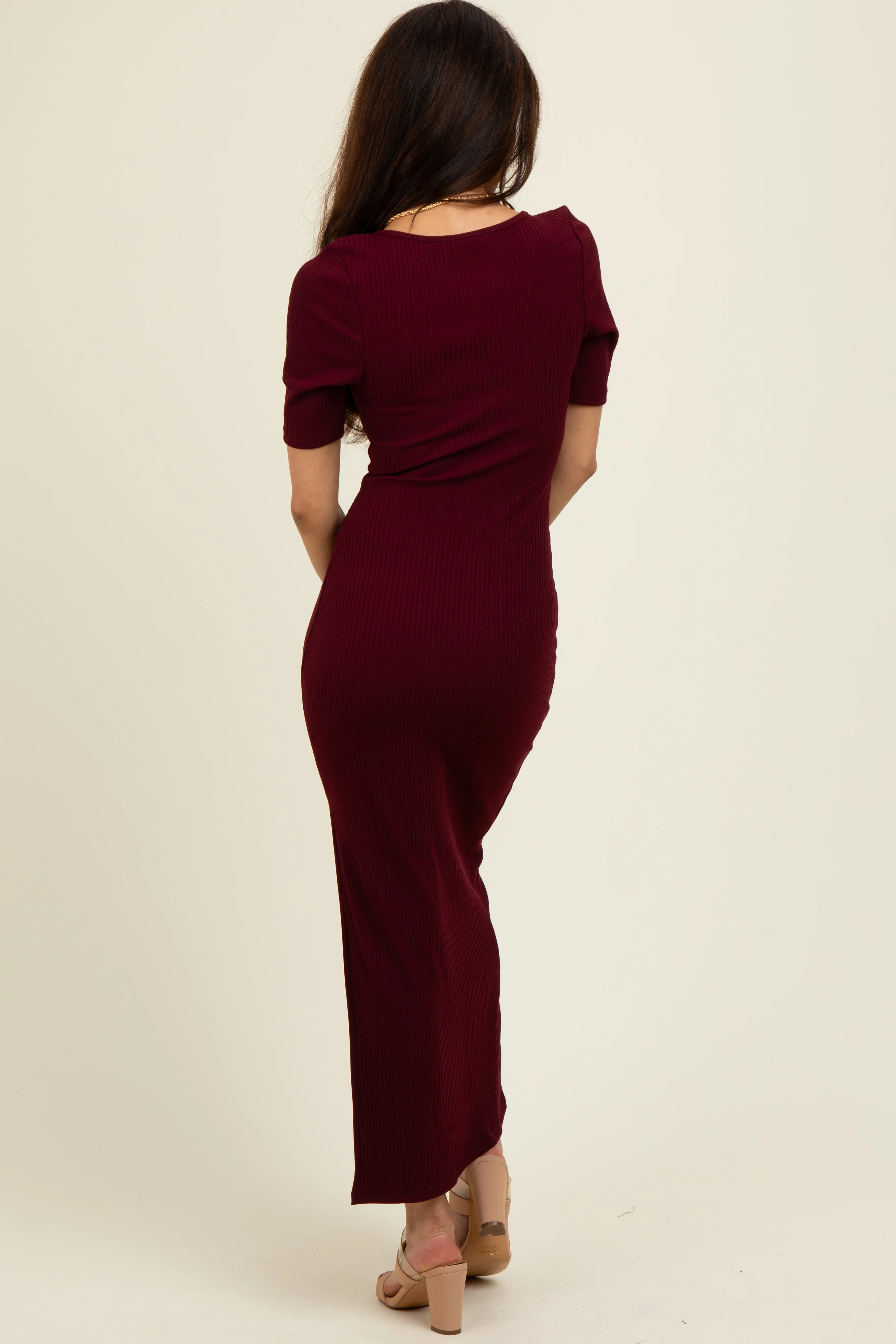 Wine Short Sleeve Midi Slip Dress - Image 3