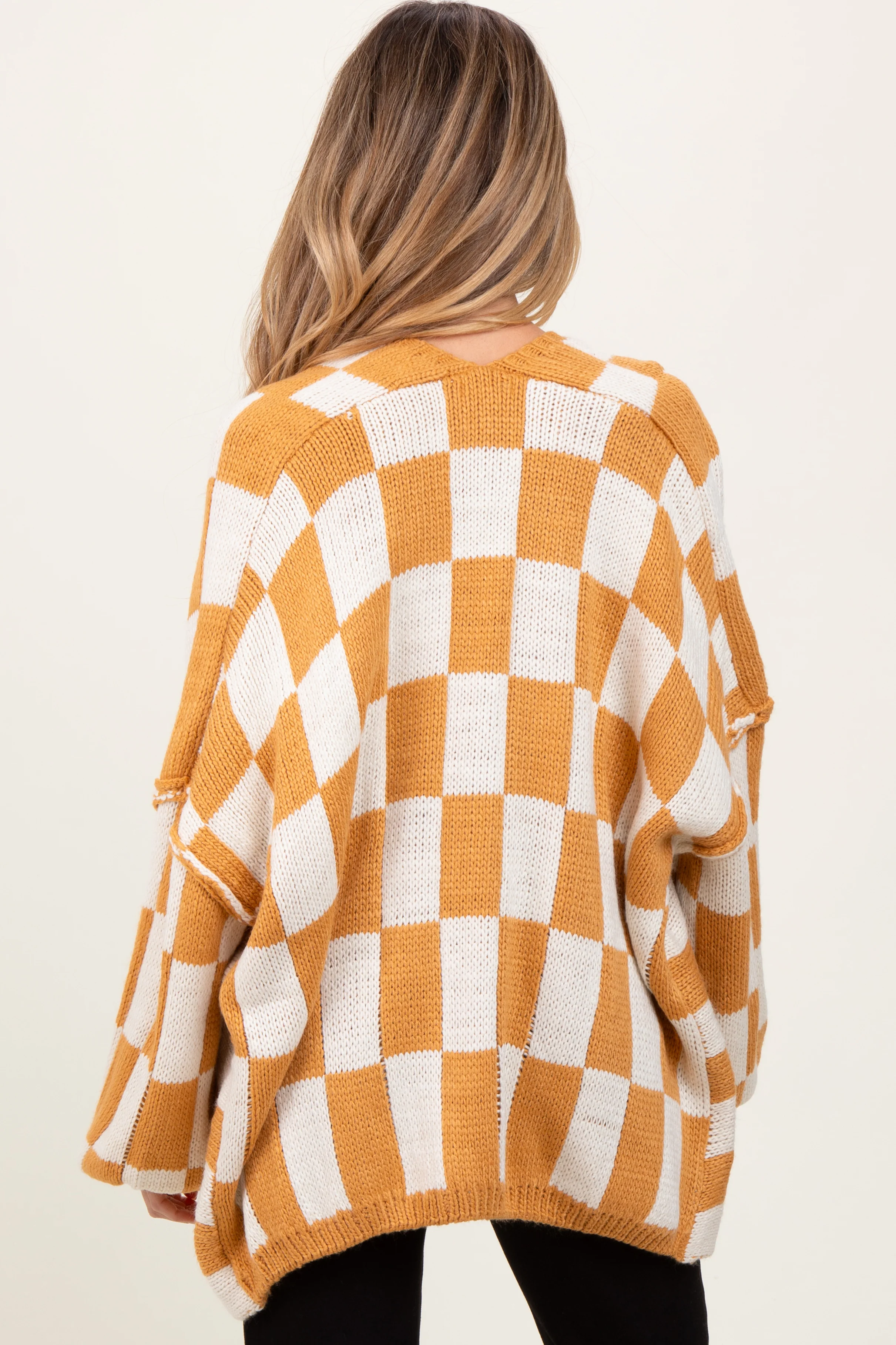Yellow Checkered Oversized Maternity Cardigan - Image 3