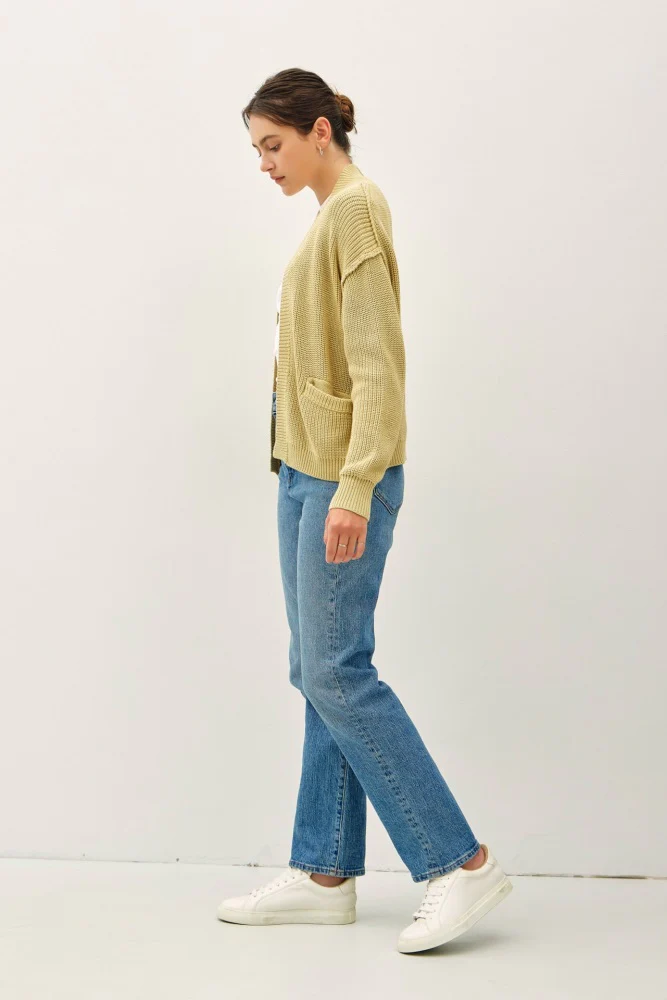 Yellow Chunky Knit Open Cardigan - Image 5