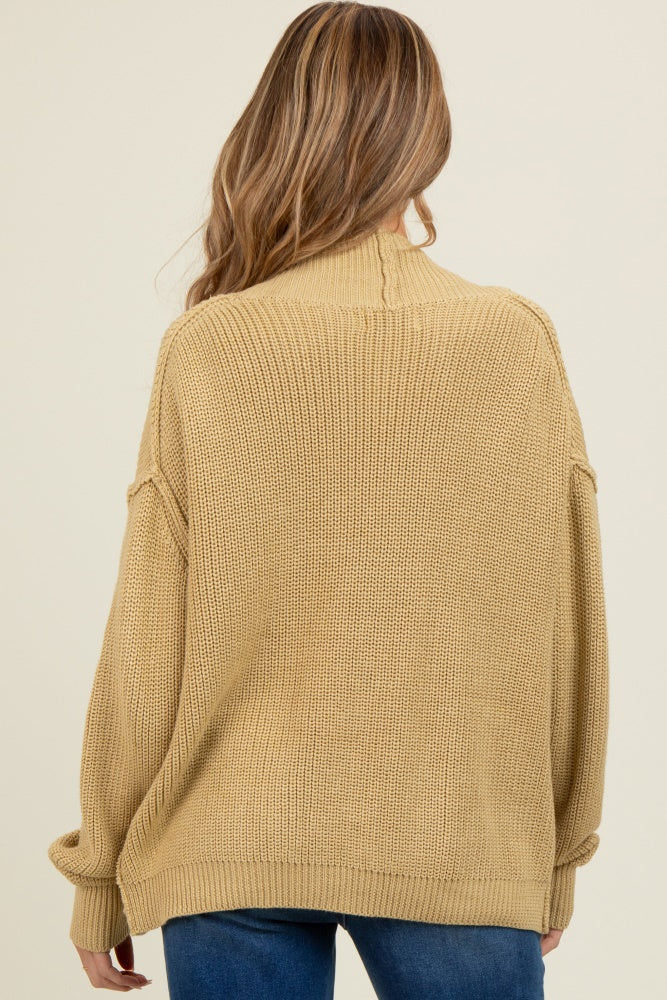 Yellow Chunky Knit Open Maternity Cardigan - Image 4